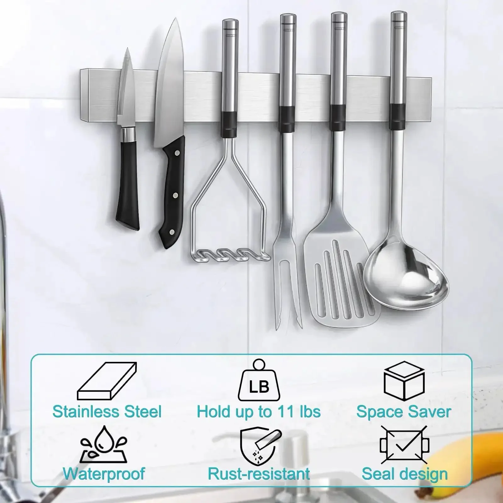 Heavy Duty Magnetic Knife Strip Wall Mount Holder For Fridge And RV Kitchens Ultra Strong Knife Magnet Bar Tool Rack Metal 12 Inch Knife Block No Slip Accessory For Kitchen Utensils - Image 3
