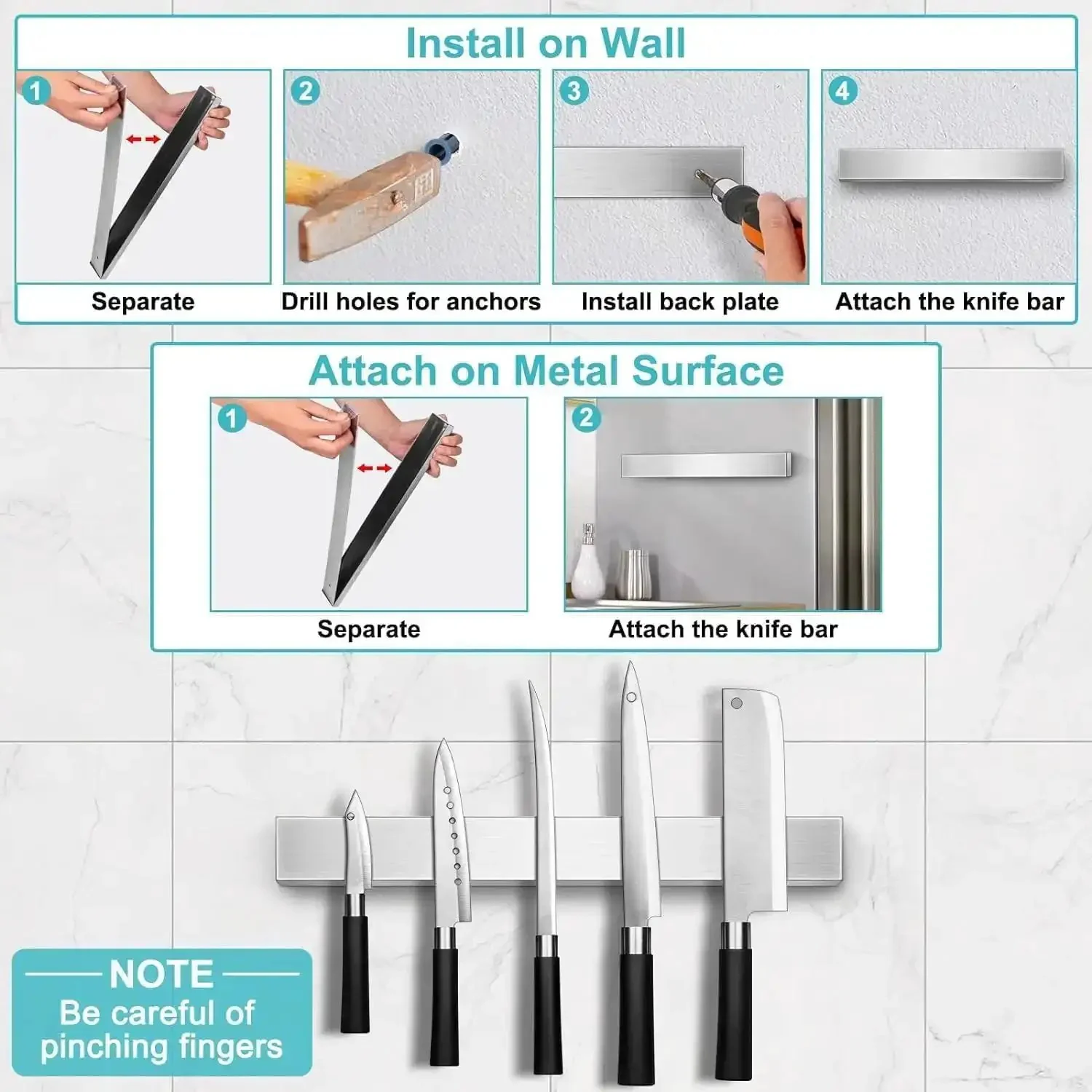 Heavy Duty Magnetic Knife Strip Wall Mount Holder For Fridge And RV Kitchens Ultra Strong Knife Magnet Bar Tool Rack Metal 12 Inch Knife Block No Slip Accessory For Kitchen Utensils - Image 4
