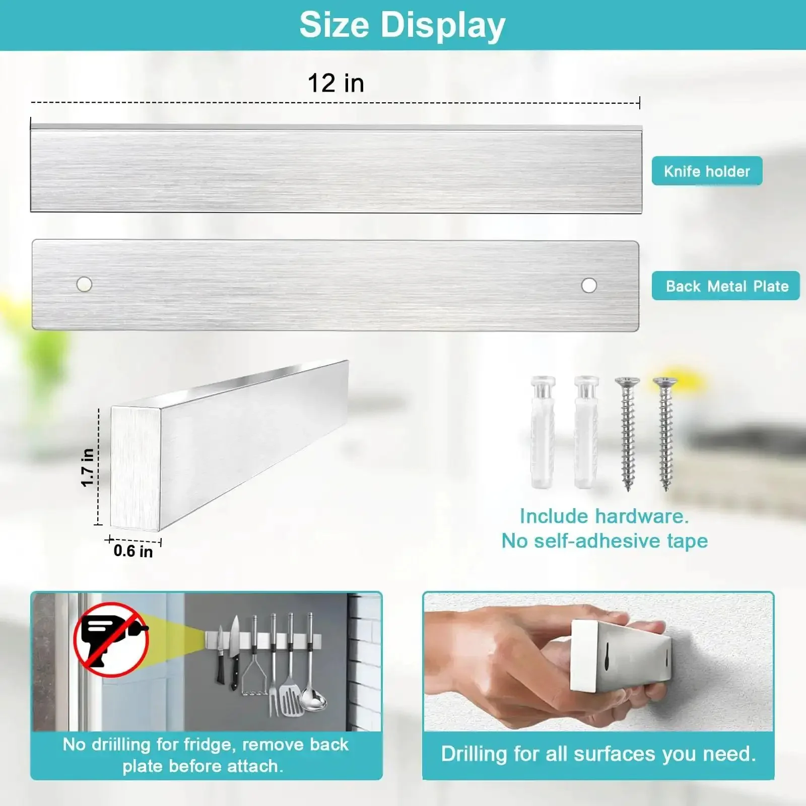 Heavy Duty Magnetic Knife Strip Wall Mount Holder For Fridge And RV Kitchens Ultra Strong Knife Magnet Bar Tool Rack Metal 12 Inch Knife Block No Slip Accessory For Kitchen Utensils - Image 5