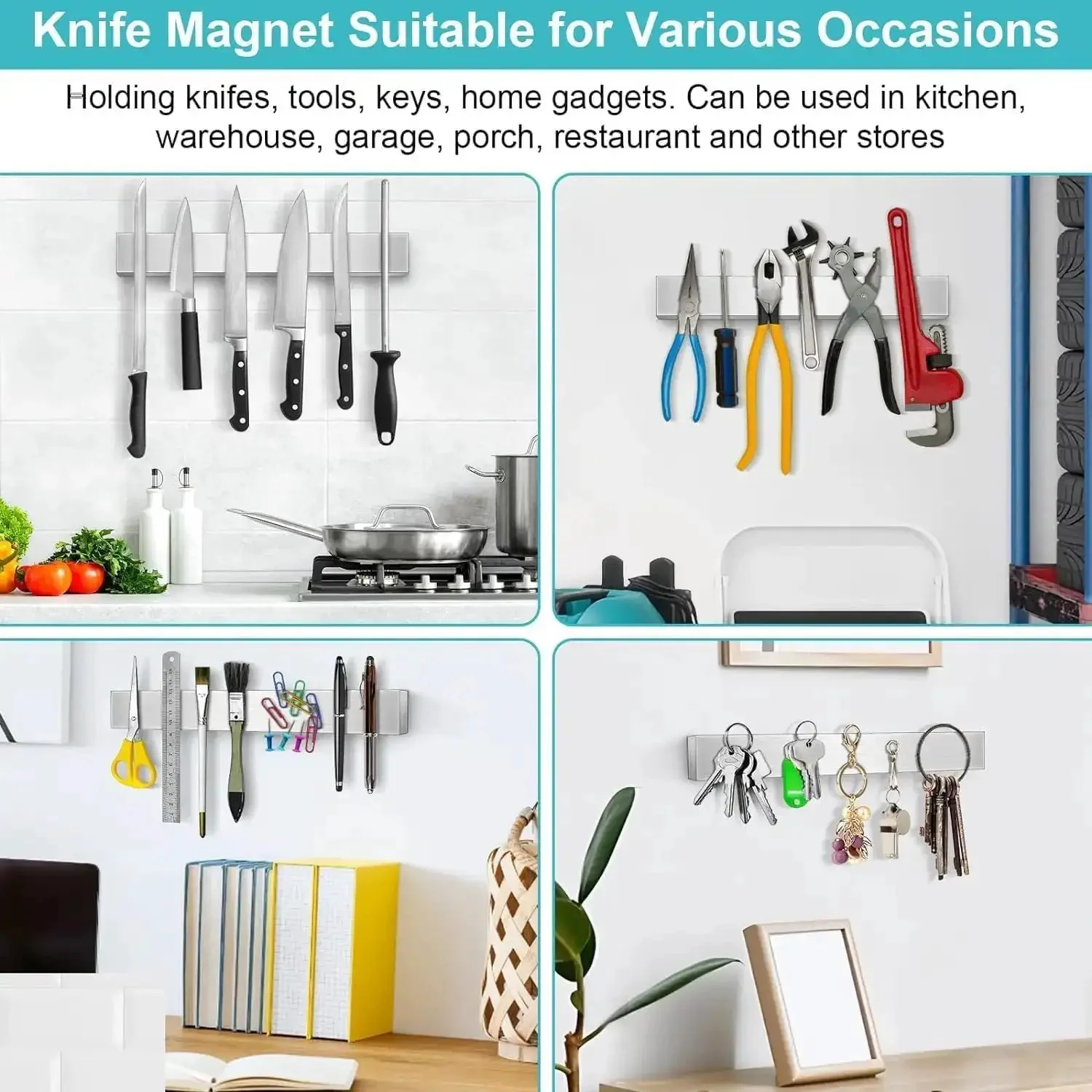 Heavy Duty Magnetic Knife Strip Wall Mount Holder For Fridge And RV Kitchens Ultra Strong Knife Magnet Bar Tool Rack Metal 12 Inch Knife Block No Slip Accessory For Kitchen Utensils - Image 6