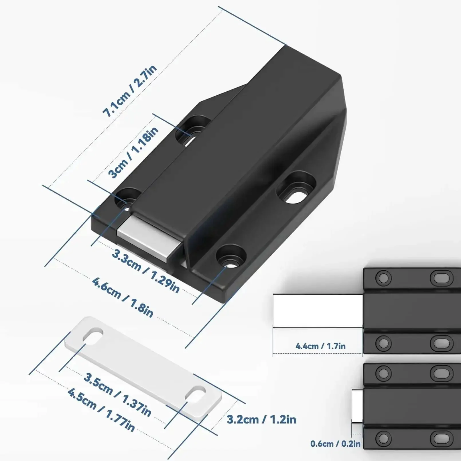 Heavy Duty Magnetic Push Latch No Nail Installation For Large Doors And Cabinets Black 2 Pack Push To Open Cabinet Catch Touch Latch For Kitchen Drawers Seamless No Handle Hardware - Image 2