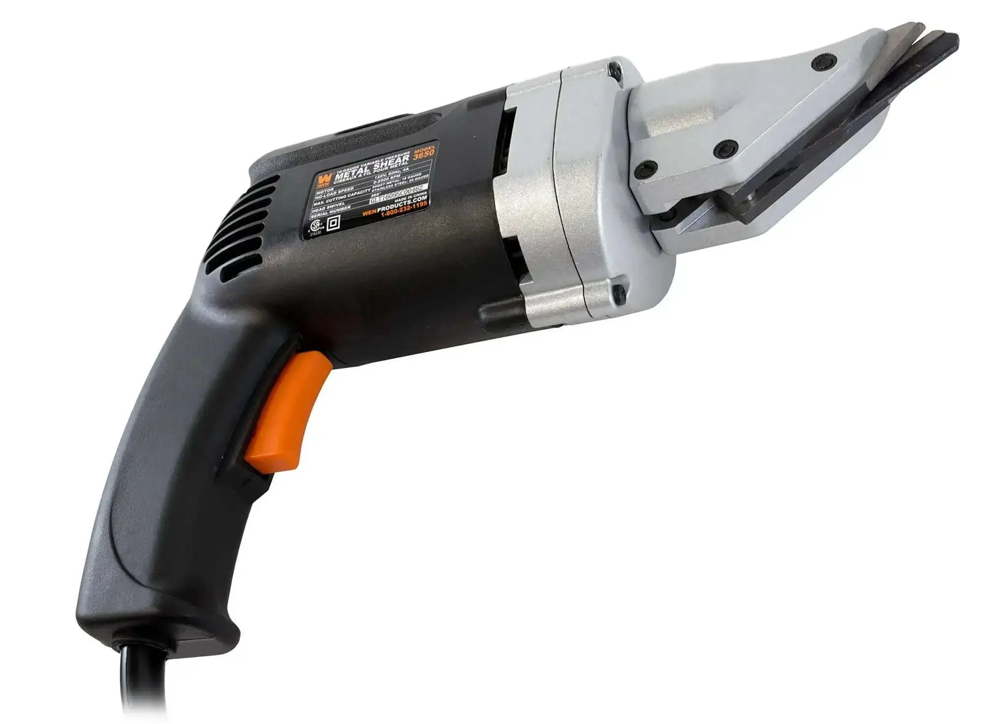 Heavy-Duty Metal Shear With Swivel Head, Variable Speed, 4-Amp Power, Cuts Up To 18-Gauge Sheet Metal And 20-Gauge Stainless, 0-2500 SPM, Pressure-Sensitive Trigger, Lightweight Design, 360 Degree Swivel For Precise Pro-Grade Cuts - Image 7