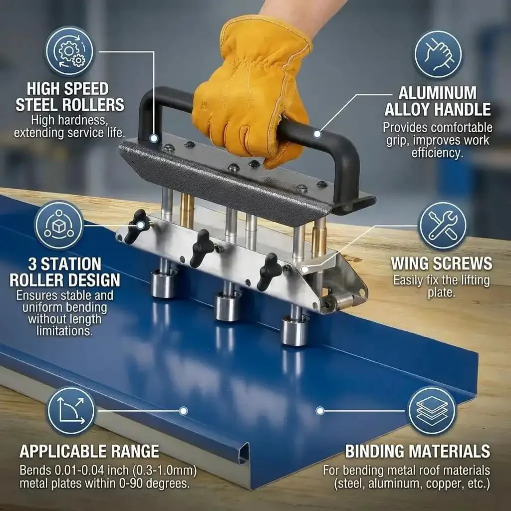 Heavy Duty Metal Sheet Roller Bender Tool For DIY Roofing And Bending Adjustable Three Station Roller With 0 To 90 Degree Angles And 13 To 130 mm Radius Pro Grade For Steel Aluminum Copper Panels - Image 6