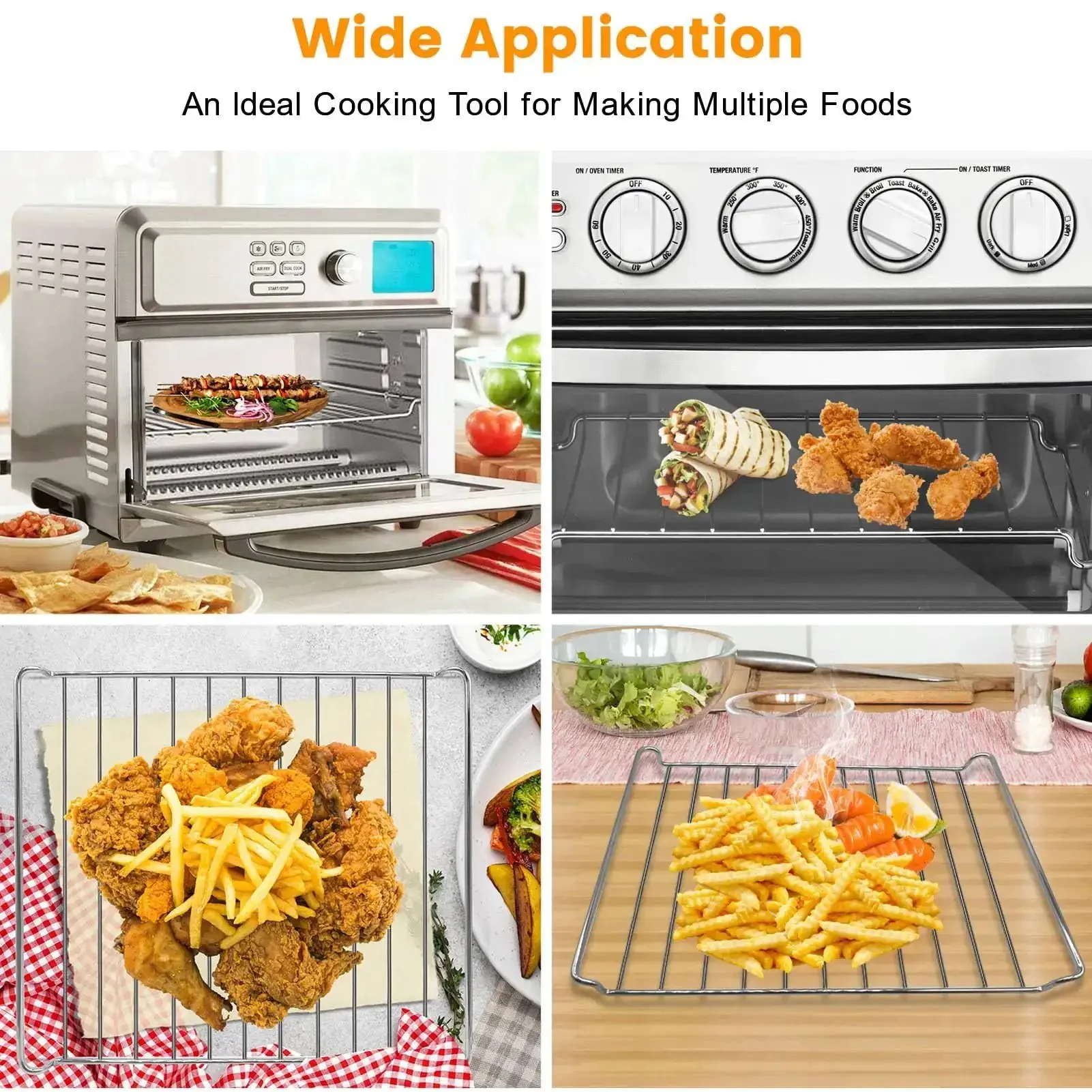 Heavy Duty No Fuss Stainless Steel Air Fryer Rack For TOA 60 65 70 Convection Toaster Ovens 12.4 Inch By 11 Inch Wire Basket Tray Dishwasher Safe BPA Free Replacement Cooling Rack Accessories - Image 2