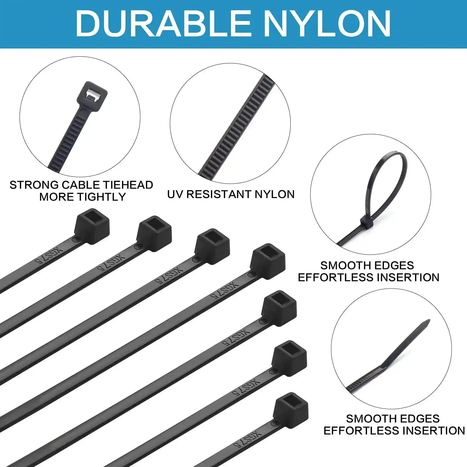 Heavy Duty Nylon Zip Ties 6 Inch Self Locking 1000 Count Black For Indoor Outdoor Wiring And Organization 18 Lbs Tensile Strength Temperature Resistant Minus Forty To One Hundred Eighty Five Fahrenheit - Image 6
