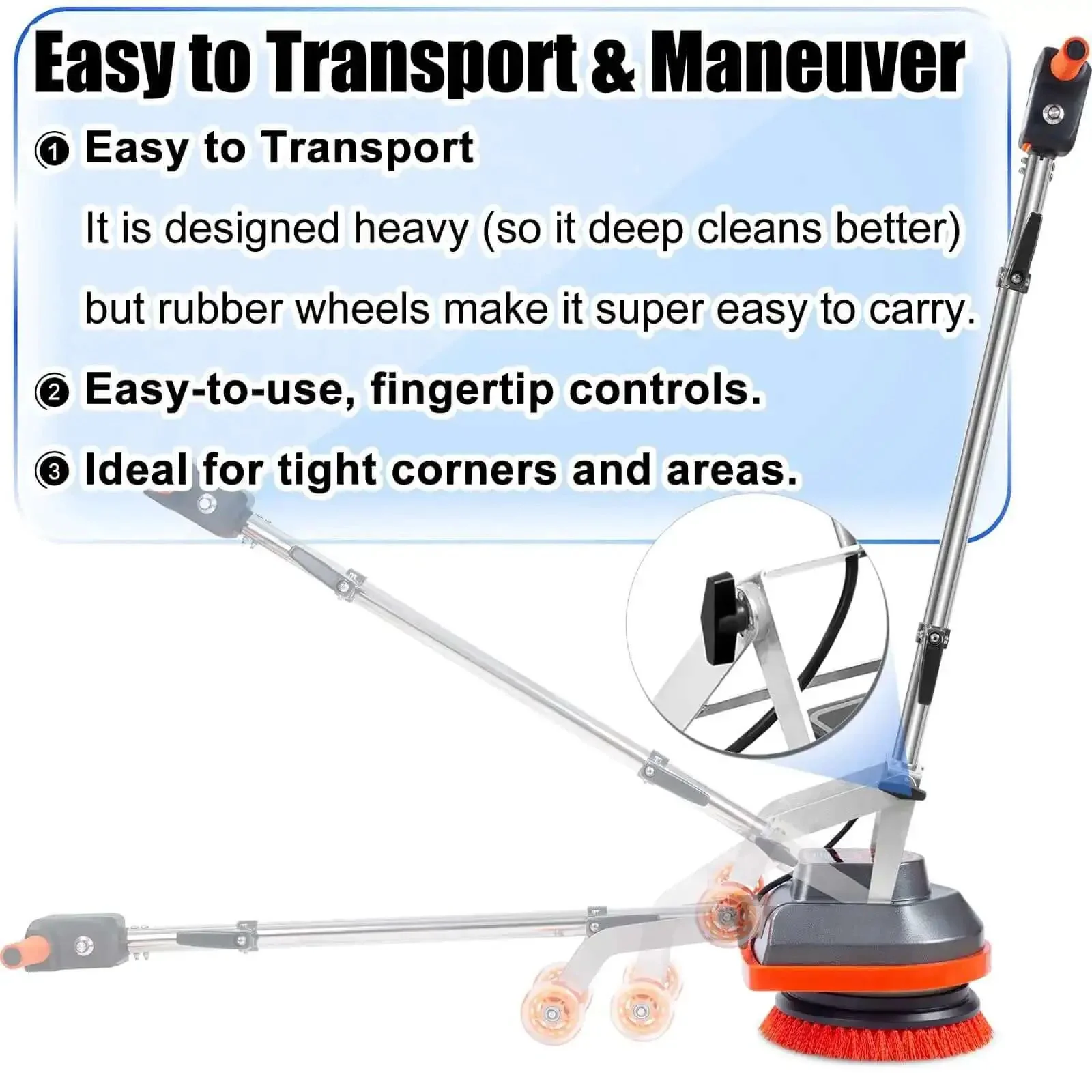 Heavy Duty Orbital Floor Scrubber And Buffer Kit With Commercial Grade Pads And Brushes For Deep Cleaning Tile Grout, Hardwood Floors, Vinyl, Concrete And Carpets Without Kneeling Or Getting On Hands - Image 5