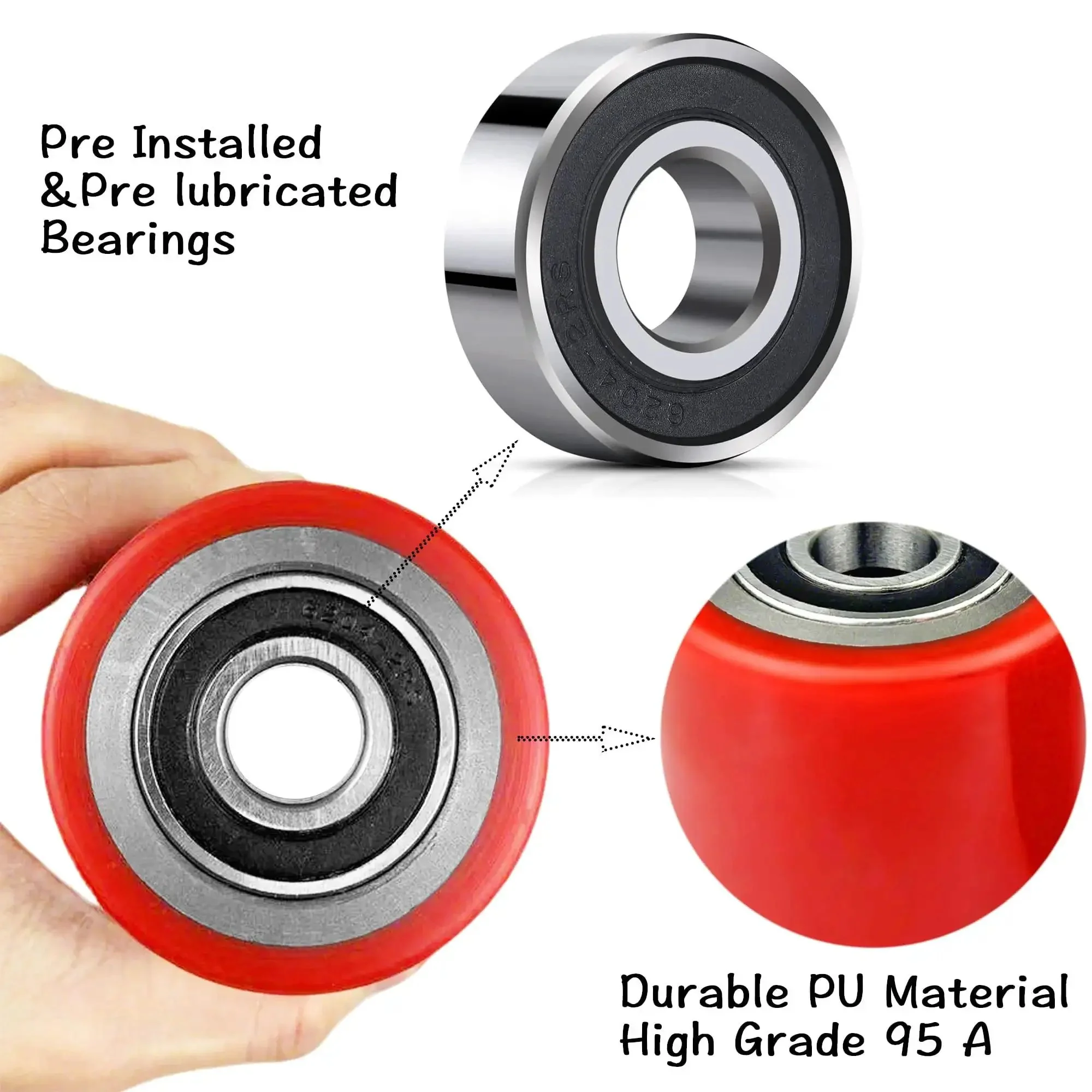 Heavy Duty Pallet Jack Wheel Replacement Kit With PU Tread 3 By 3.75 Inches Preinstalled Bearings 20mm ID 4.8 Inch Axles And Pins Fits Manual Hand Lift Trucks And Rear Wheels - Image 4
