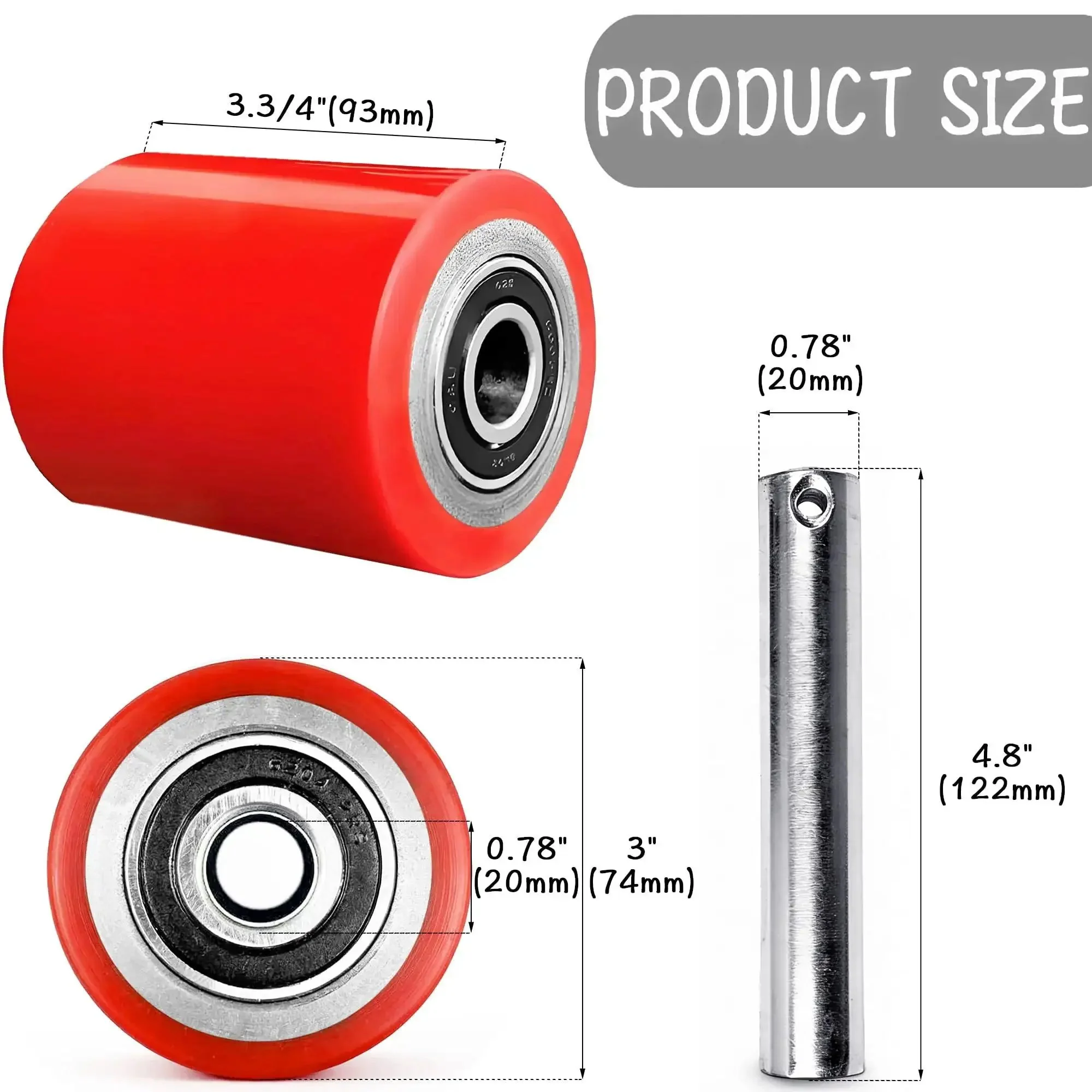 Heavy Duty Pallet Jack Wheel Replacement Kit With PU Tread 3 By 3.75 Inches Preinstalled Bearings 20mm ID 4.8 Inch Axles And Pins Fits Manual Hand Lift Trucks And Rear Wheels - Image 7