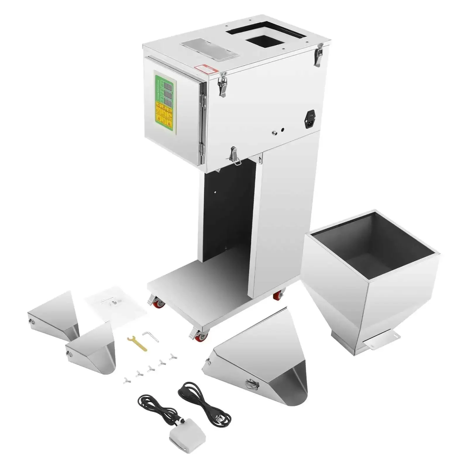 Heavy Duty Particle Filling Machine For Precision 10 To 999G Automatic Powder Filler With Electric Bottle And Bag Packing No Fuss Smart Control Panel Stainless Steel Build Universal Wheels Ideal For Rice Peanuts Flour And More