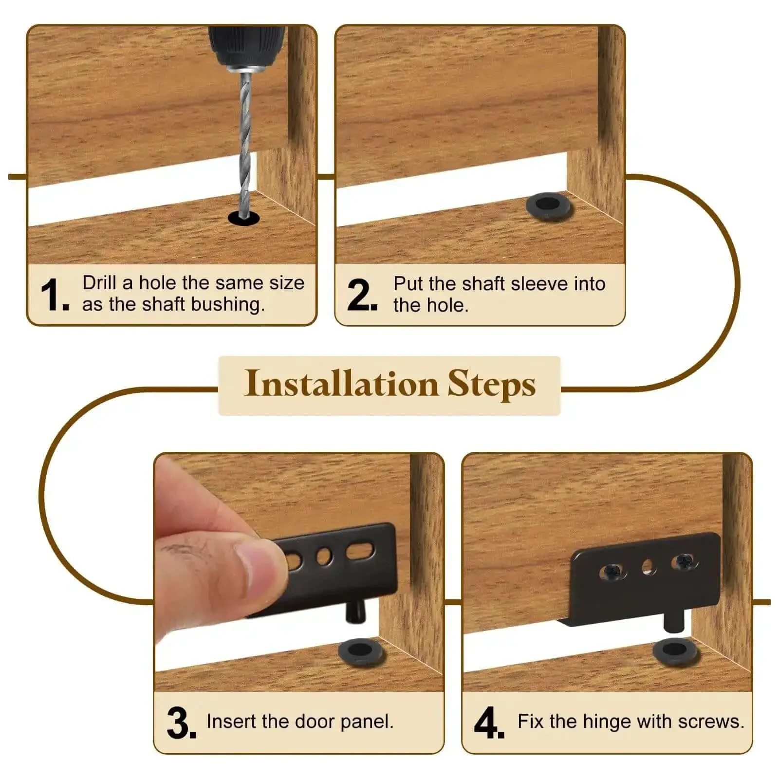 Heavy Duty Pivot Door Hinge Set 40 x 18 mm Concealed Shaft With Bushing Kit For Cabinets, Furniture And Wood Doors Iron Silver Finish 2 Pack - Image 4