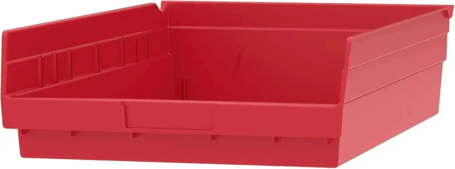 Heavy Duty Plastic Shelf Bins For Garage, Closet, And Drawer Organization, 12 Pack, Red, 18 x 11 x 4 Inches, Durable Storage Bins That Fit 12, 18, And 24 Inch Shelves And Pick Racks - Image 4