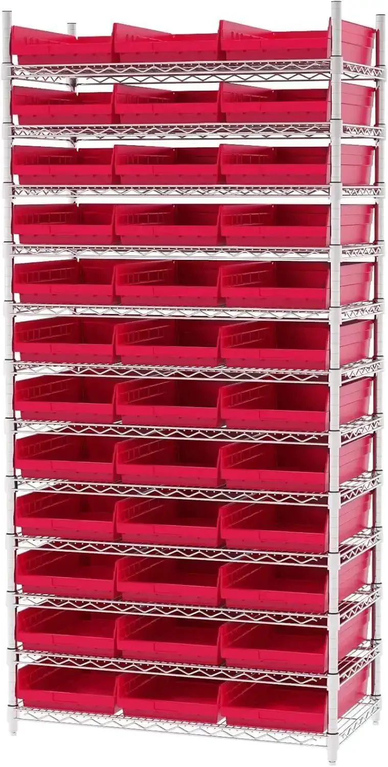 Heavy Duty Plastic Shelf Bins For Garage, Closet, And Drawer Organization, 12 Pack, Red, 18 x 11 x 4 Inches, Durable Storage Bins That Fit 12, 18, And 24 Inch Shelves And Pick Racks - Image 5