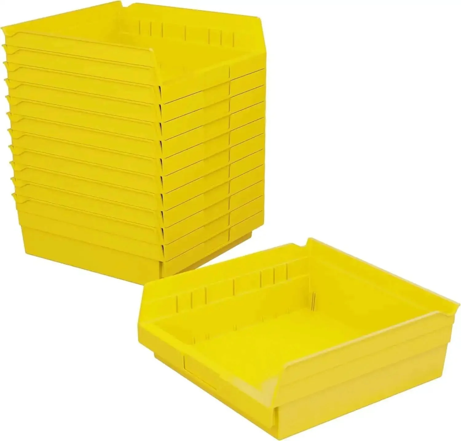 Heavy Duty Plastic Shelf Bins For Garage Closet And Drawer Organization 12-Inch By 11-Inch By 4-Inch Yellow 12-Pack Durable Storage Bins For Stacking Sorting And Grab And Go Access In Home Workshop