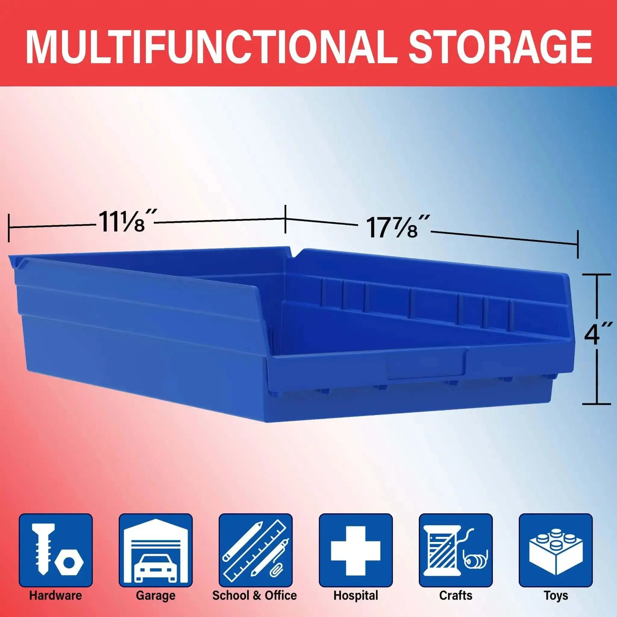 Heavy Duty Plastic Shelf Bins For Garage, Closet, And Drawer Organization, 12 Pack, Red, 18 x 11 x 4 Inches, Durable Storage Bins That Fit 12, 18, And 24 Inch Shelves And Pick Racks - Image 8