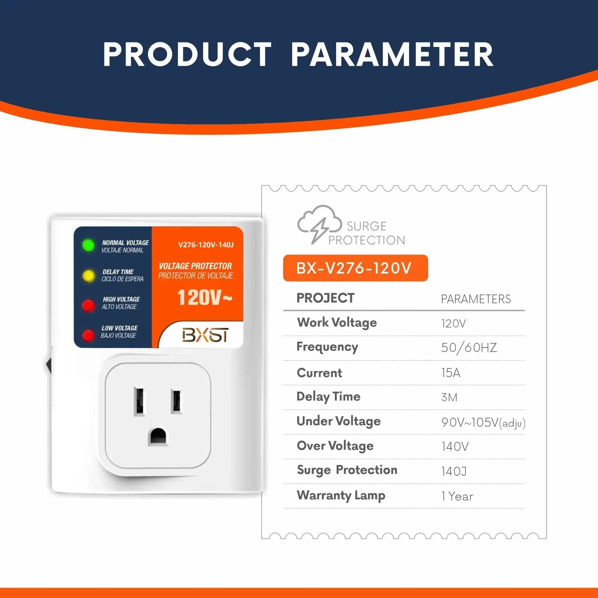 Heavy Duty Plug In Surge Protector For Home Essentials With 140J Lightning Protection And 120V 15A Wall Outlet Guard Overload And Under Voltage Safety For Refrigerator TV Computer Washer And More - Image 7