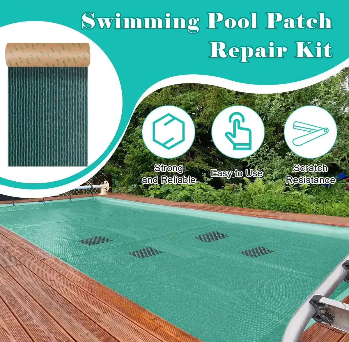 Heavy Duty Pool Cover Patch Kit 8 By 40 Inches Self Adhesive Waterproof Repair Patch For Ground Pool Covers Tear Resistant And Cut To Fit For Quick Fixes - Image 3