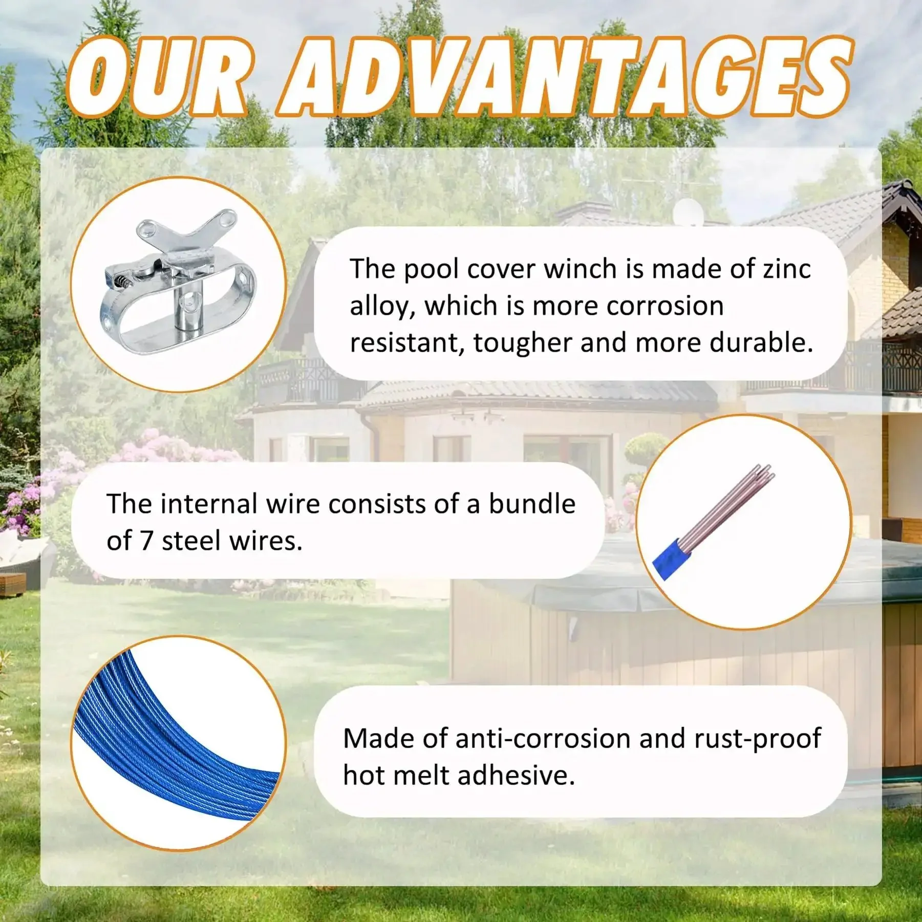 Heavy Duty Pool Cover Winch and Cable Kit for Above Ground Pools, 102 Ft Wire and Winch, No Tools Required, Durable Construction, Winterize Your Pool and Close It Fast, Includes Cable, Winch, and Quick Connect Hardware, Blue - Image 4
