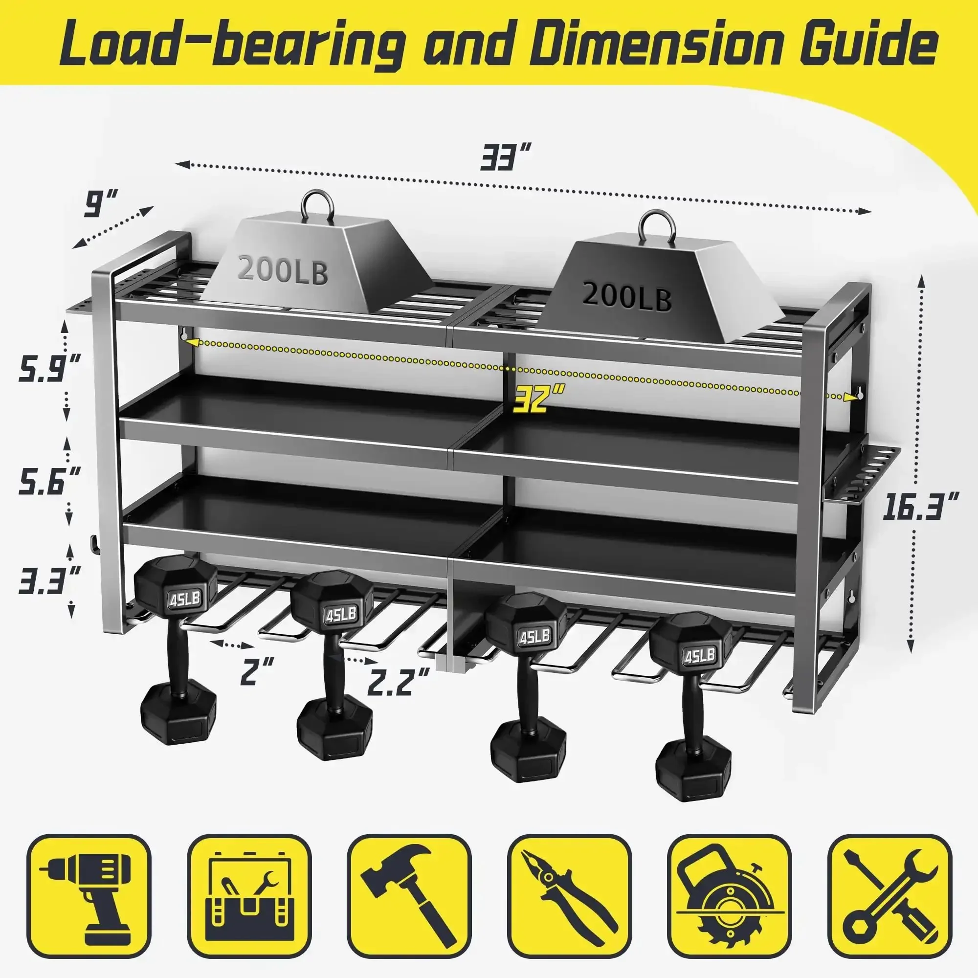 Heavy Duty Power Tool Organizer Wall Mount With Four Tier Storage And Eight Drill Holders Easy Install Garage Workshop Rack For Home Organization Solutions - Image 4