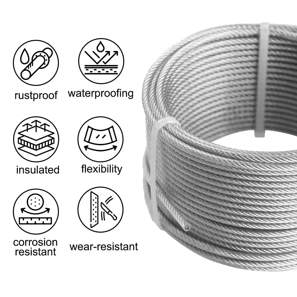 Heavy Duty Pro Grade DIY Friendly One Eighth Inch Wire Rope Kit, 100 Ft PVC Coated Galvanized Cable With Turnbuckles, Hooks, Clamps And Thimbles For Garden Plant Support, Clothesline, String Lights, Stairs Handrails And Ground Anchors - Image 6