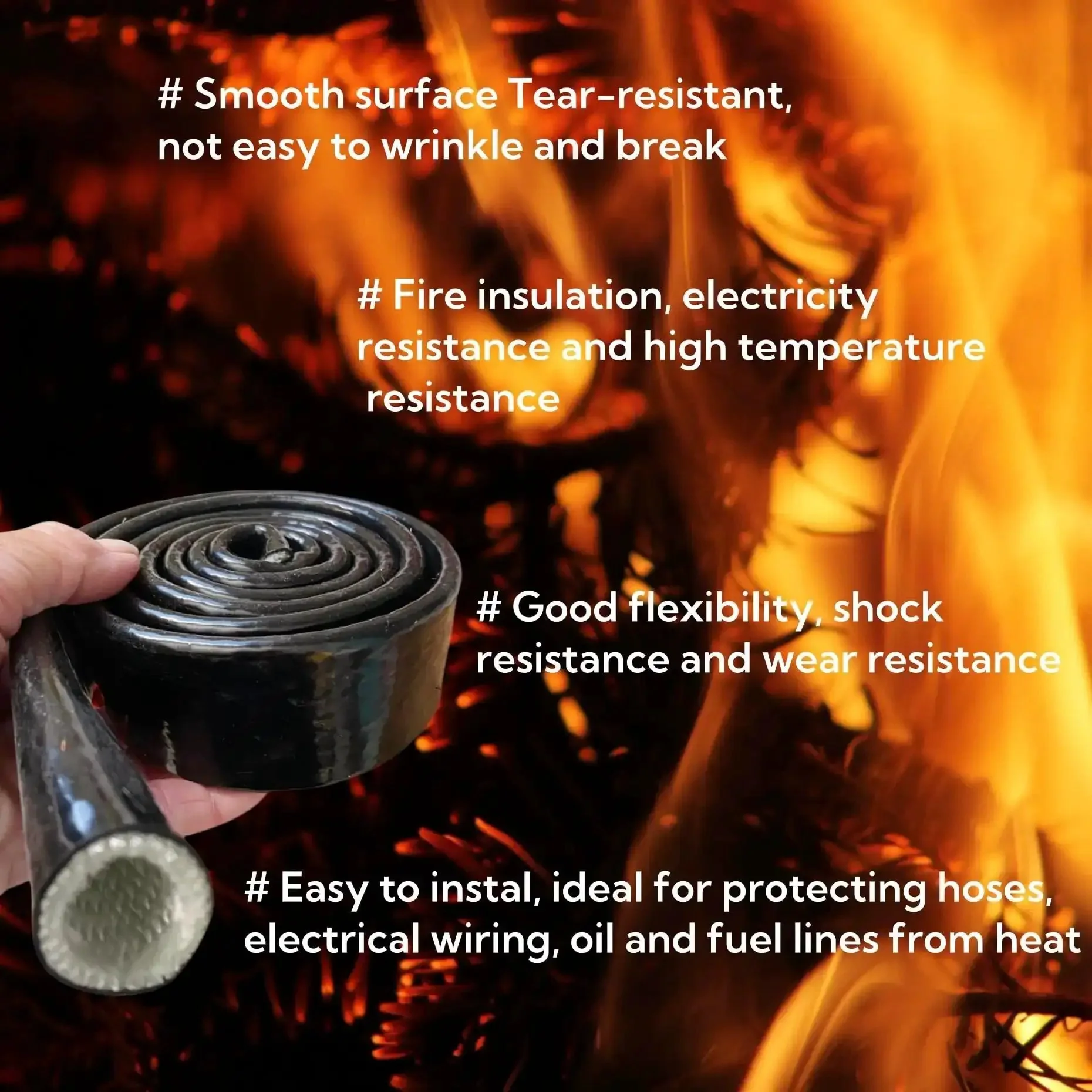 Heavy Duty Pro Grade Fire Sleeve Heat Shield Thermo Armor For Automotive Hose Lines And Electrical Wiring Silicone Coated Fiberglass Black 5 Feet Long Durable Insulation That Protects Wires And Hoses From Heat Stress - Image 3