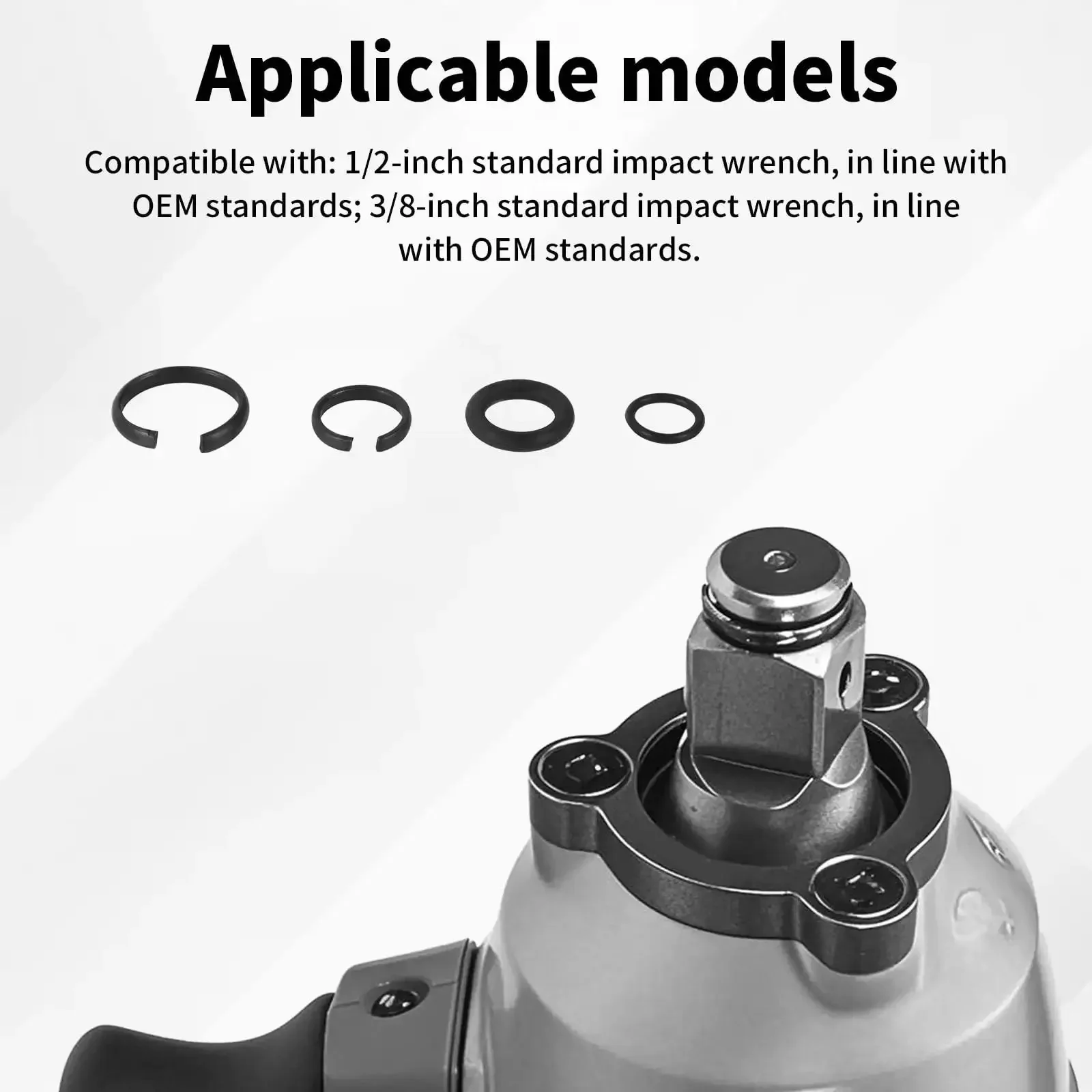 Heavy Duty Pro Grade Impact Retaining Ring Kit With O Rings And Anvil Tool For Electric And Pneumatic Wrenches 41 Piece Set Of Friction Rings In Three Eighths And One Half Inch Sizes Carbon Steel And Rubber Sealing For A Tight Fit - Image 3