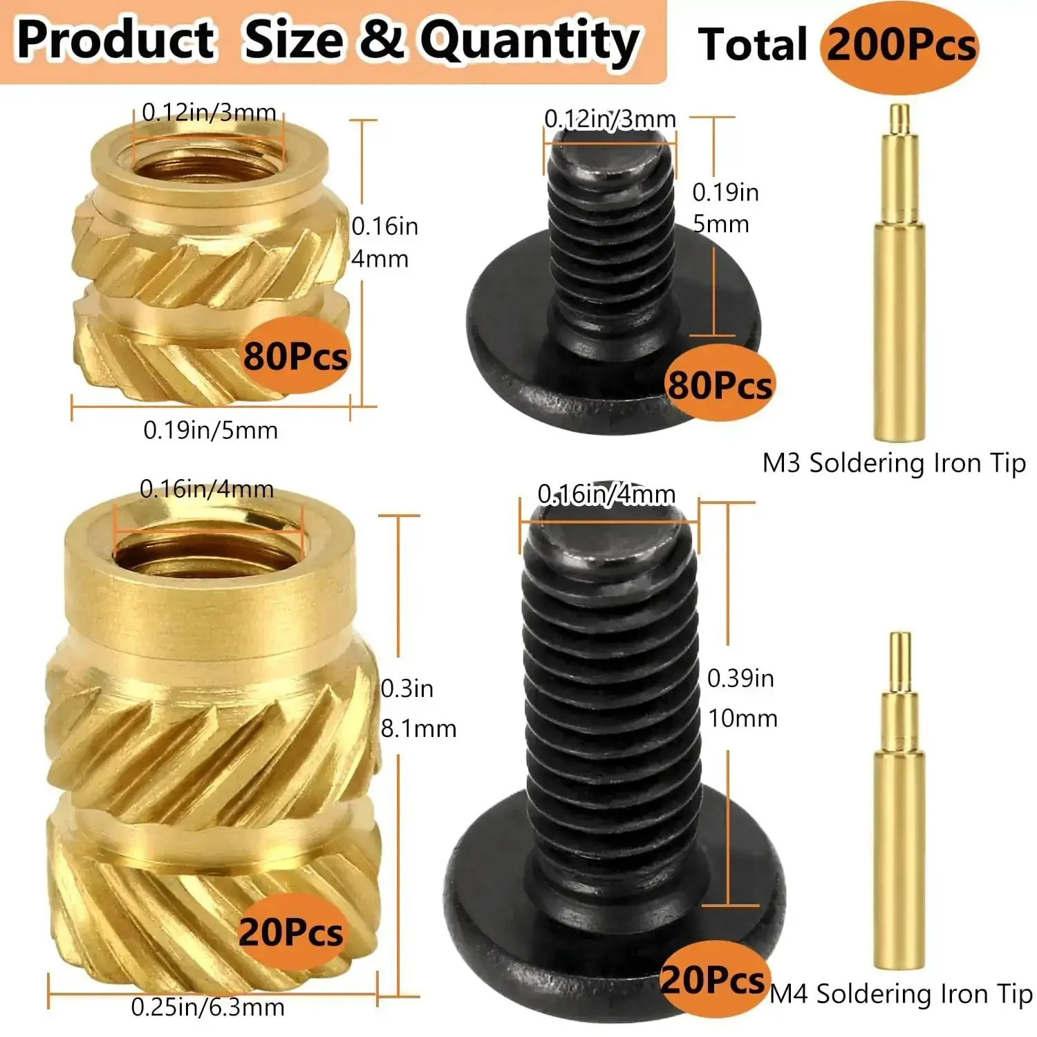 Heavy Duty Pro Grade Threaded Insert And Bolt Kit For Industrial 3D Printing Projects 200 Pcs Includes 100 Pcs Brass M3 M4 Heat Set Inserts And 100 Pcs Stainless Steel Black Bolts For Secure Fastening - Image 6