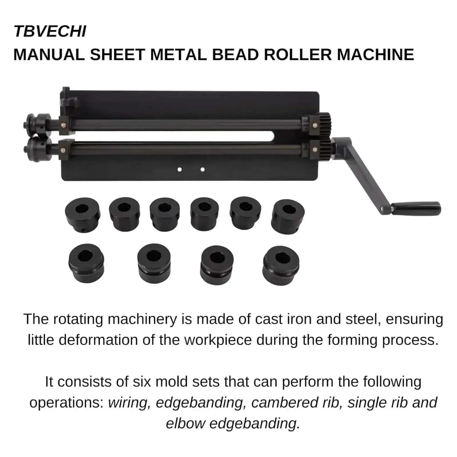 Heavy Duty Pro Sheet Metal Bead Roller With Six Dies Rotary Machine For Auto Panels Includes 1/16 Inch 1/8 Inch 1/4 Inch 3/8 Inch 1/2 Inch Step Dies And Bead Base Carbon Steel Built To Last With Durable Coating For Long Lasting Panel Reinforcement - Image 5