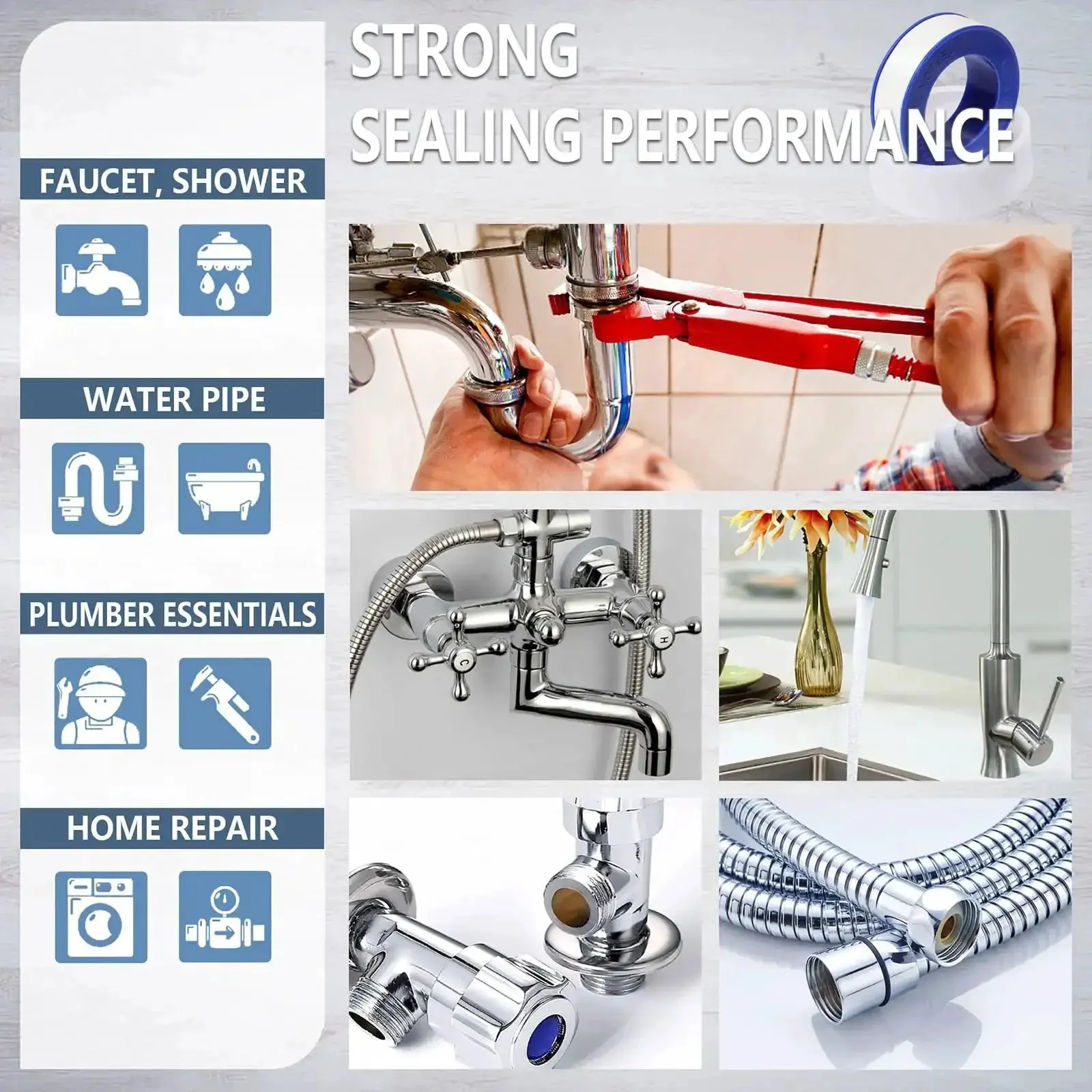 Heavy Duty PTFE Plumbers Tape For Sealing Threads On Water Pipes And Shower Heads One Roll Thick High Density 1/2 Inch Wide By 520 Inches Long Premium Thread Sealant To Prevent Leaks And Improve Plumbing Performance - Image 3