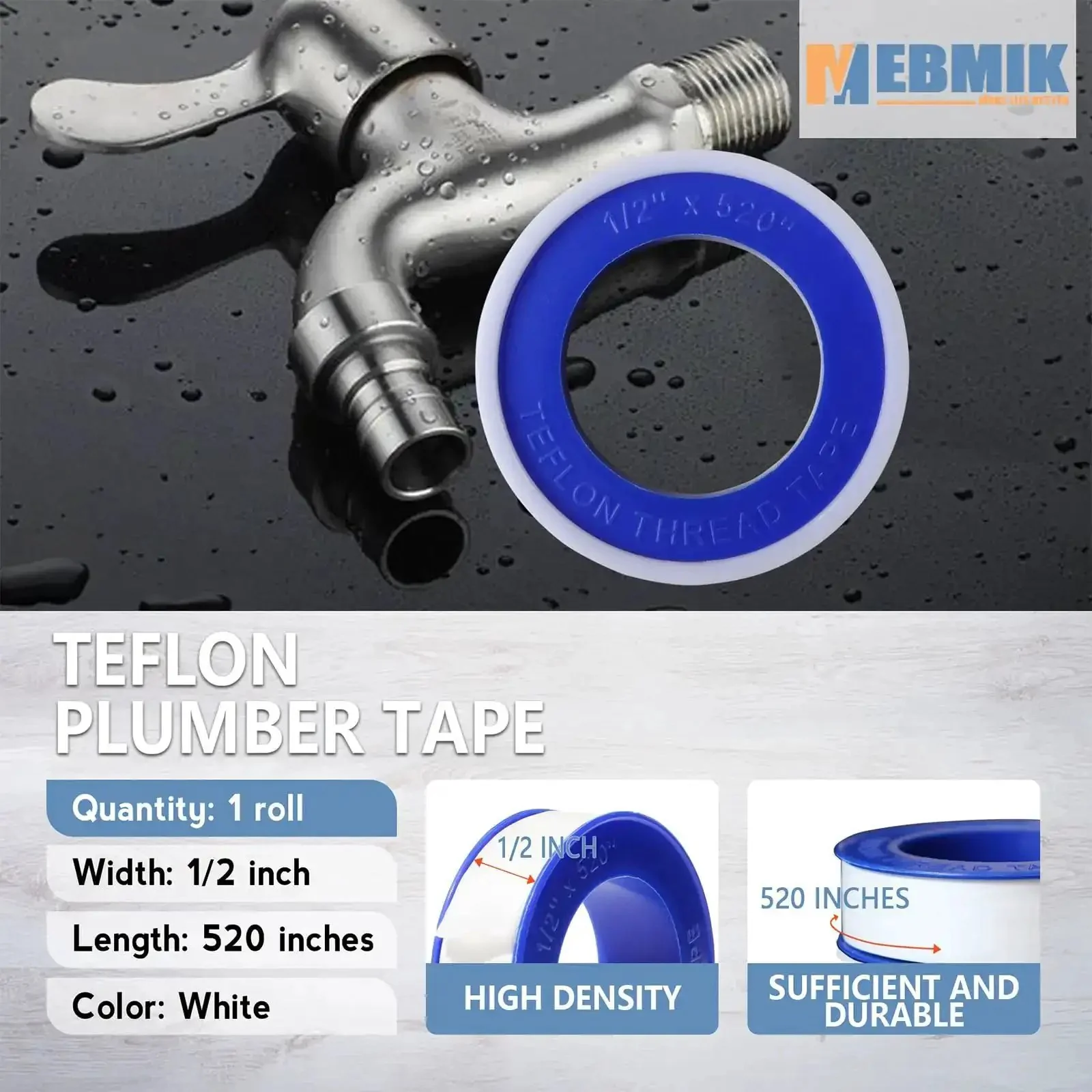 Heavy Duty PTFE Plumbers Tape For Sealing Threads On Water Pipes And Shower Heads One Roll Thick High Density 1/2 Inch Wide By 520 Inches Long Premium Thread Sealant To Prevent Leaks And Improve Plumbing Performance - Image 7