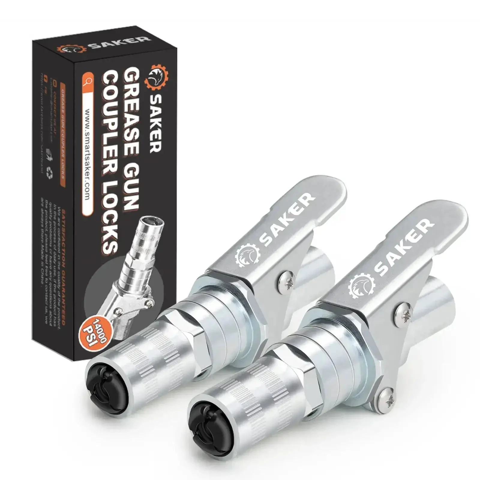 Heavy Duty Quick Release Grease Gun Coupler Set Upgraded To 14000 PSI, Locking Jaw, Leak Proof, Fits All Grease Guns With One Eighth NPT Fittings, 2 Pack, Tough As Nails Seals, Built For Tough Jobs And High Pressure