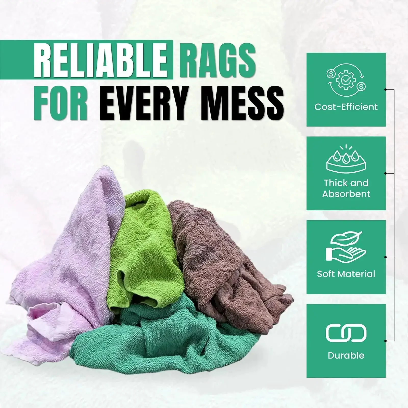 Heavy Duty Recycled Color Terry Cloth Cleaning Rags For Garage And Shop, Extra Absorbent Cotton Towels, Bulk Rags For Industrial Use, Housekeeping And Maintenance, Durable Absorbing Shop Towels - Image 7