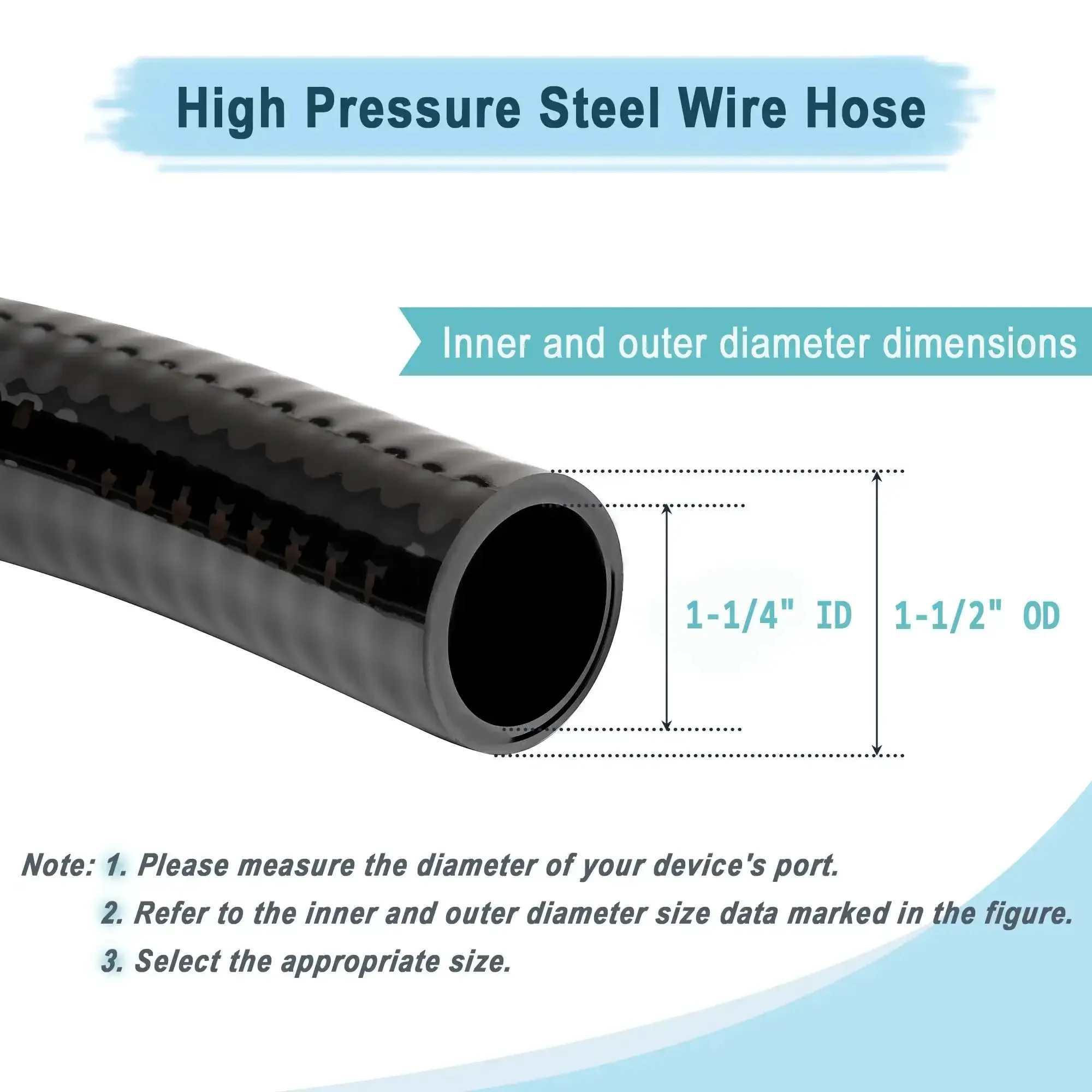 Heavy Duty Reinforced Steel Wire Water Hose 1-1/4 Inch By 10 Foot Black Flexible Vinyl Tubing For Pool Suction And Drain No Kinking Or Collapsing With 2 Clamps - Image 6