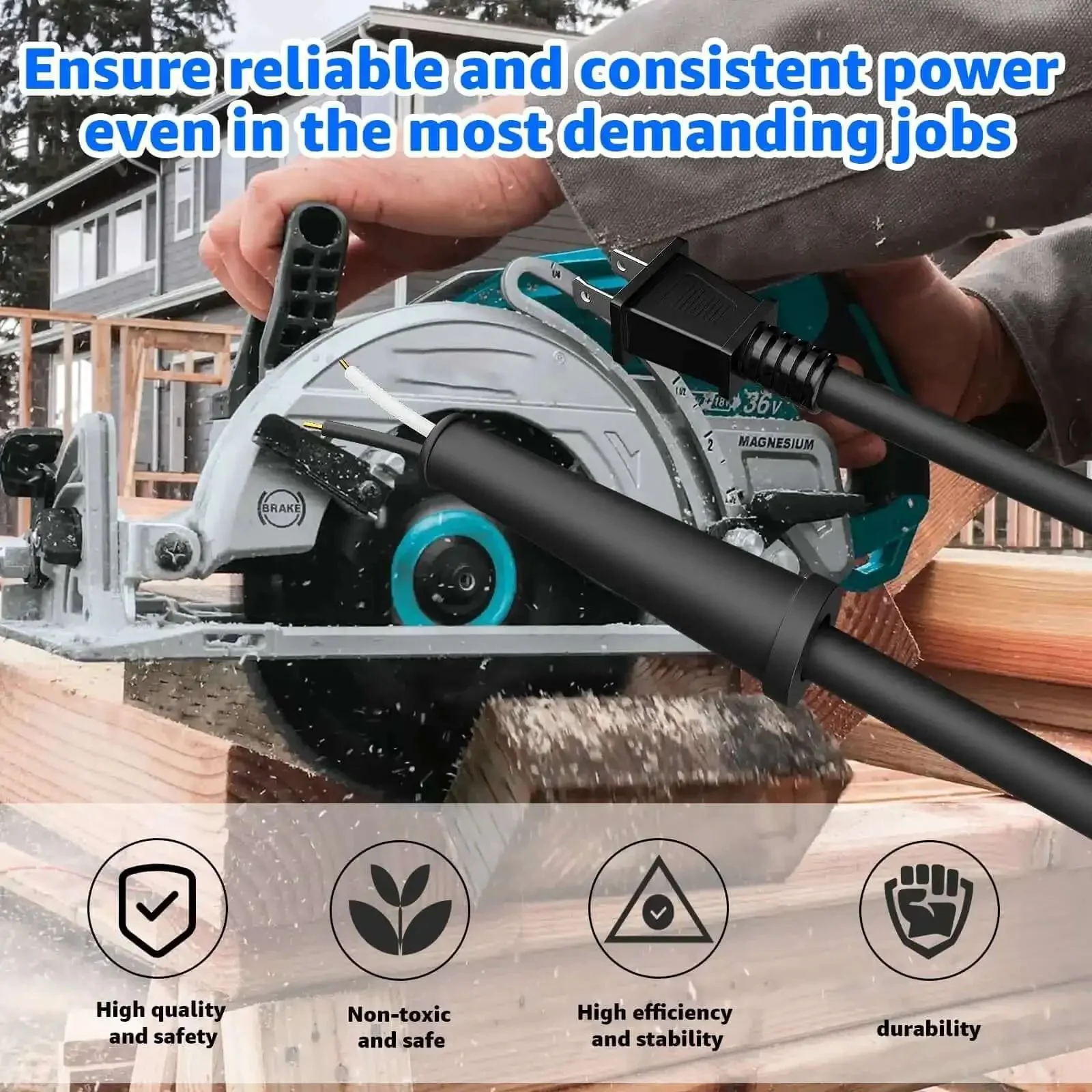 Heavy Duty Replacement Power Cord 664463-0 2X14X8 SJ for Circular Saws, Polishers and Sanders Universal Fit Easy Swap Durable Cord Built Tough For Makita Tools - Image 3