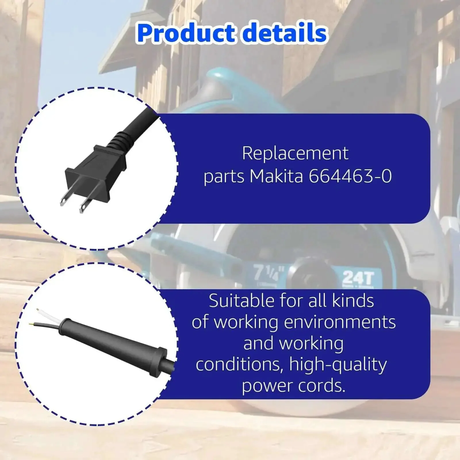 Heavy Duty Replacement Power Cord 664463-0 2X14X8 SJ for Circular Saws, Polishers and Sanders Universal Fit Easy Swap Durable Cord Built Tough For Makita Tools - Image 6