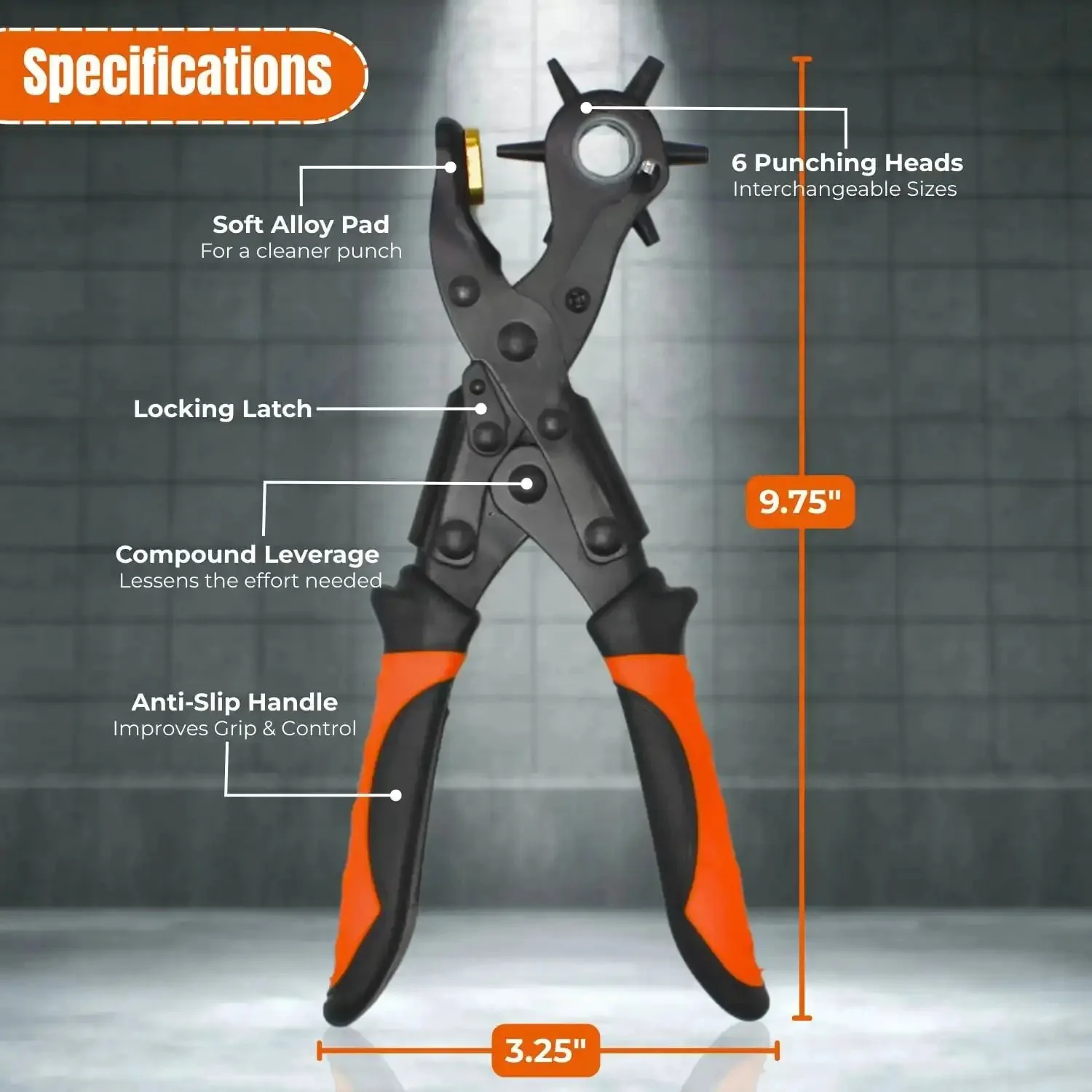 Heavy Duty Revolving Hole Punch Kit With Six Size Heads Steel Ruler And File For Belts Watch Straps Saddles Shoes And DIY Crafts Built Tough For Precise Holes And Everyday Leather Craft - Image 2
