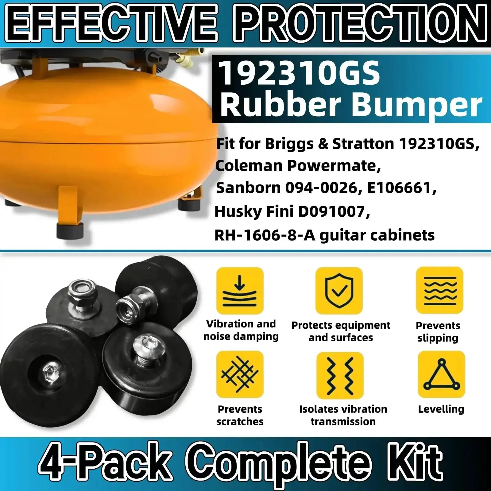 Heavy Duty Rubber Feet Pads Set Of Four For Anti Vibration On Air Compressors Generators And Pressure Washers 0.75 By 1.5 Inch Replaces 192310GS And Fits Coleman Powermate Sanborn Husky Fini And Other Compatible Models - Image 5