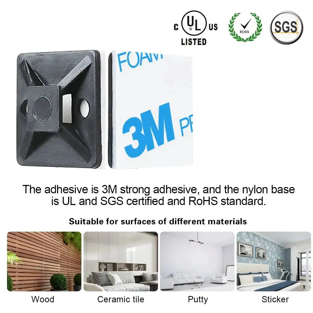 Heavy Duty Self Adhesive Zip Tie Mounts Kit Includes Eight Inch Zip Ties And Screws UV Protected Outdoor Sticky Wire Fasteners Cable Clips Anchors And Organizer Squares For Keeping Wires Tidy On Walls Desks And Furniture - Image 7