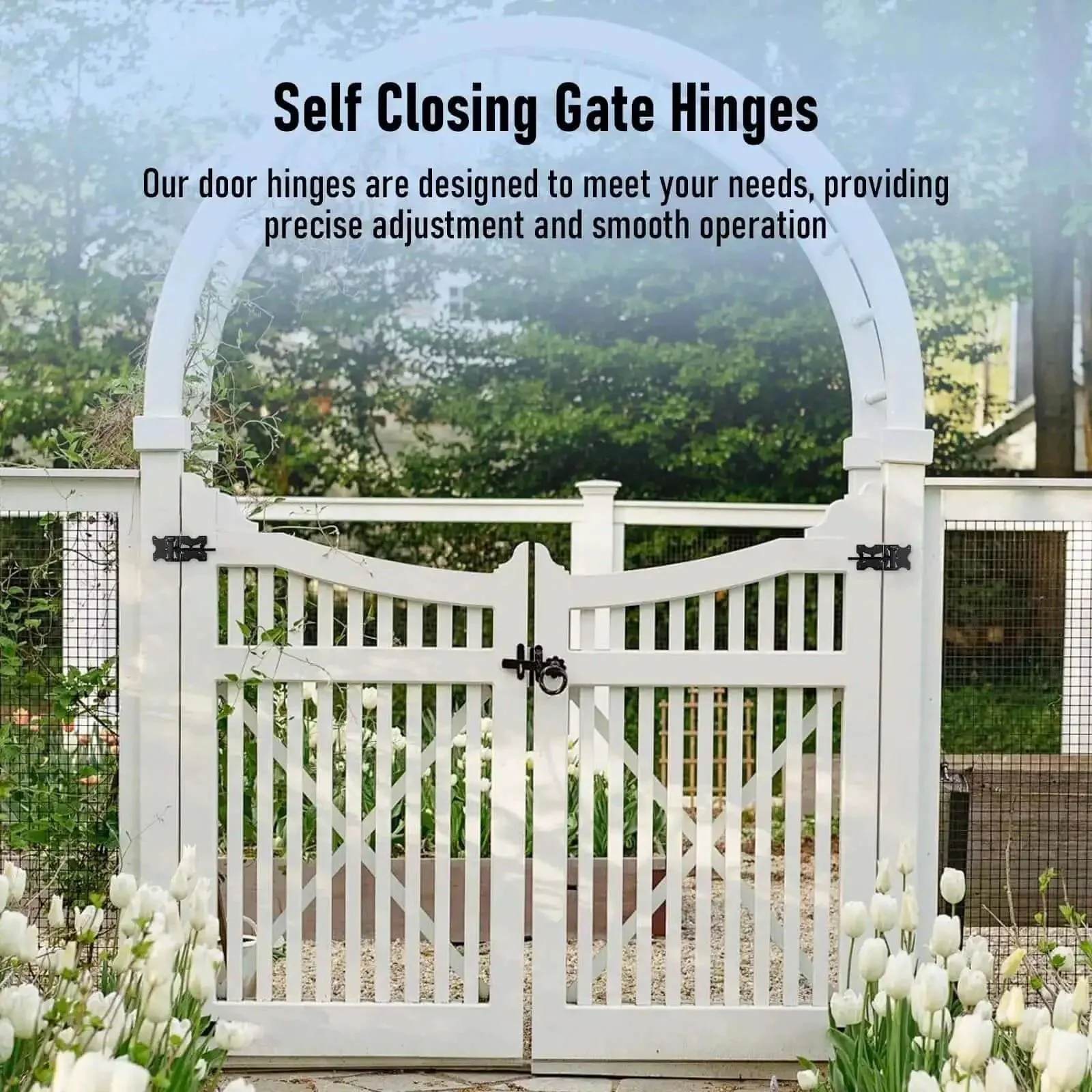 Heavy Duty Self Closing Gate Hinges For Vinyl And Wood Fences, 90 Degree Adjustable With Swing Tool, Black Iron Powder Coat, 2 Pack Includes Screws And Adjustment Tool, Fits Gates Up To 100 Inches Wide And 100 Pounds - Image 4