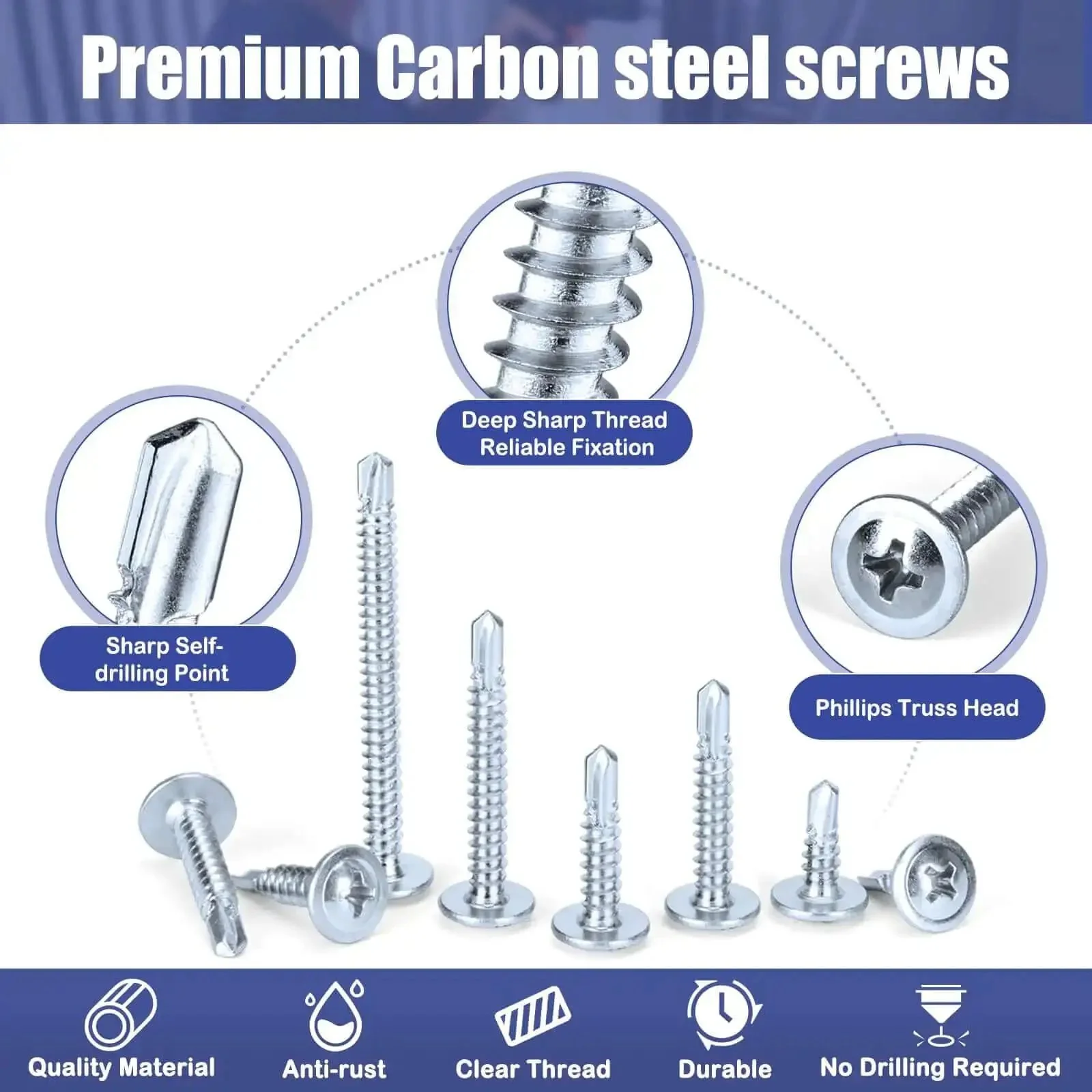 Heavy Duty Self Tapping Screws For Metal And Sheet Metal Assortment Kit With Modified Truss Head Zinc Plated Steel Five Size Set Half Inch Three Quarters Inch One And A Quarter Inch One Inch And Two Inches - Image 6