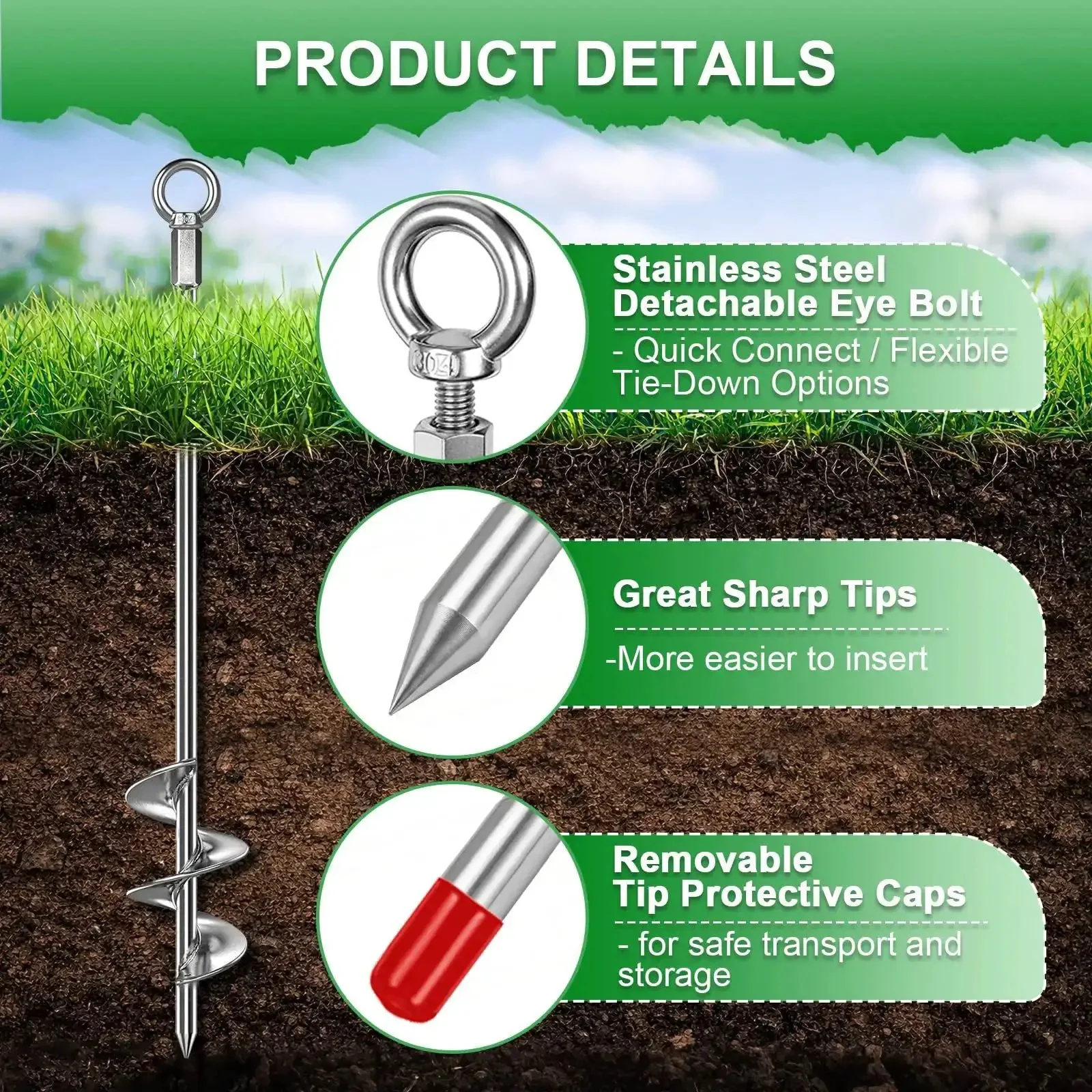 Heavy Duty Shed Anchor Kit 30 Inch Ground Anchors Screw In 2 Pack With T Handle And Drill Bit Adapter Chrome Plated Solid Steel Tie Down Earth Anchors For Greenhouse Gazebo Carport Shelter - Image 6