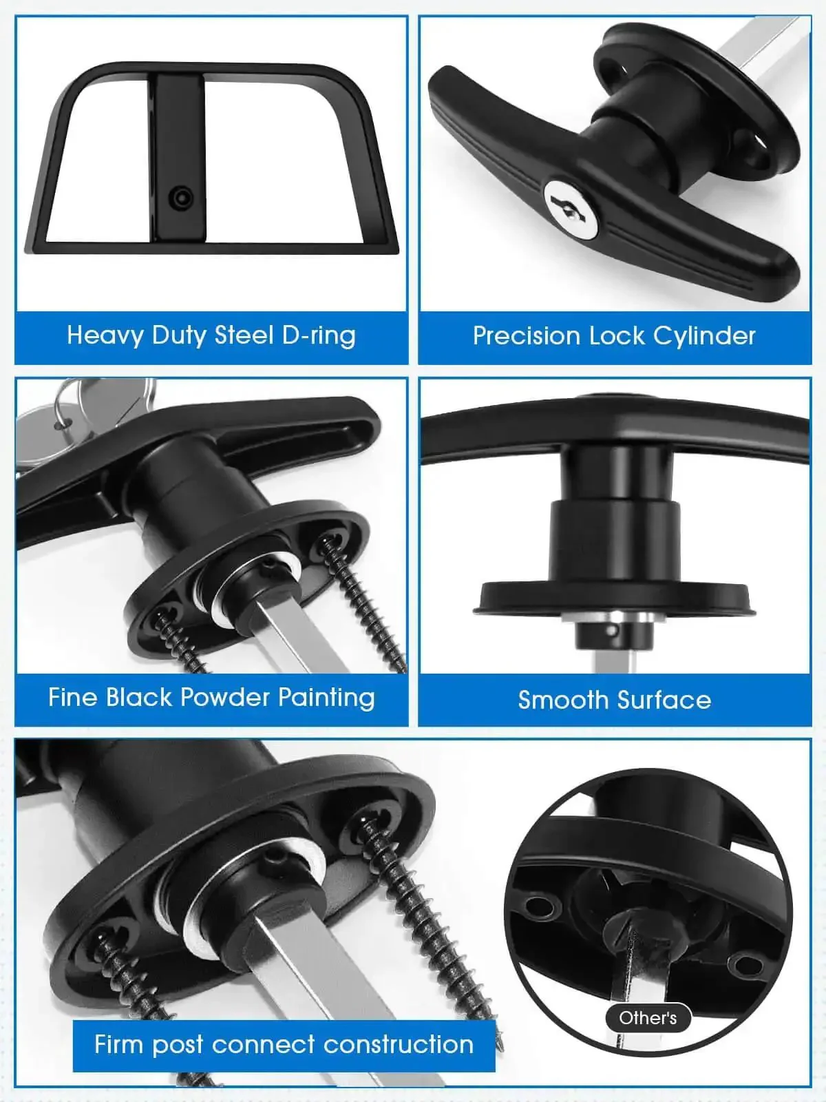 Heavy Duty Shed Door T Handle Lock Kit With 4 Keys Tough As Nails Zinc Alloy T Lock For Barns Coops And Storage Sheds Adjustable Five And A Half Inch Stem Fits Doors Up To Four Point Seven Five Inches Thick Black Powder Coated Left Lock All Weather - Image 4