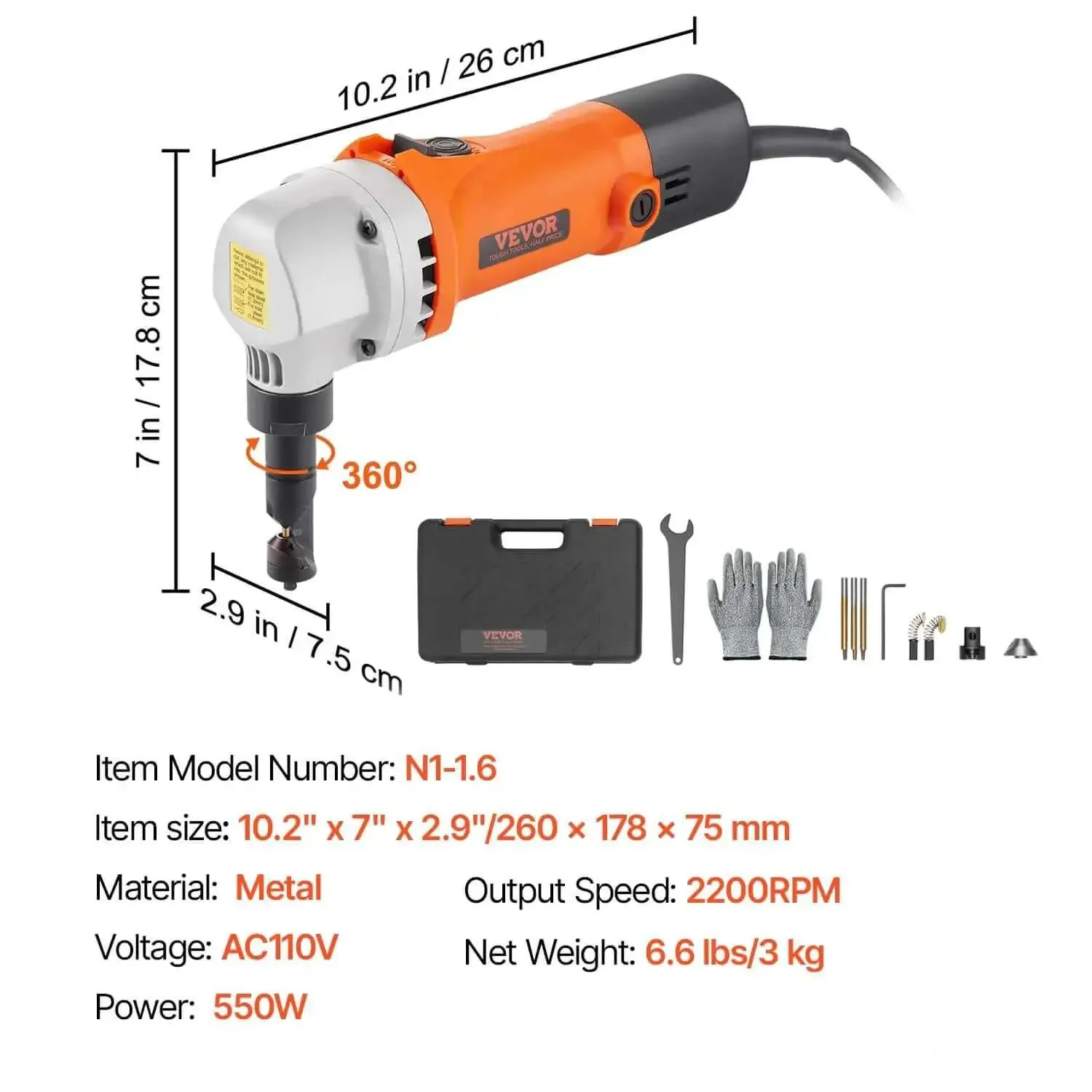 Heavy Duty Sheet Metal Nibbler 550W Electric Cutter With 360 Degree Rotation And 2200 RPM For Straight Curve And Circle Cuts In Stainless Steel Aluminum Plastic And Wood For Pro Grade Auto Repair And Diy Projects - Image 7