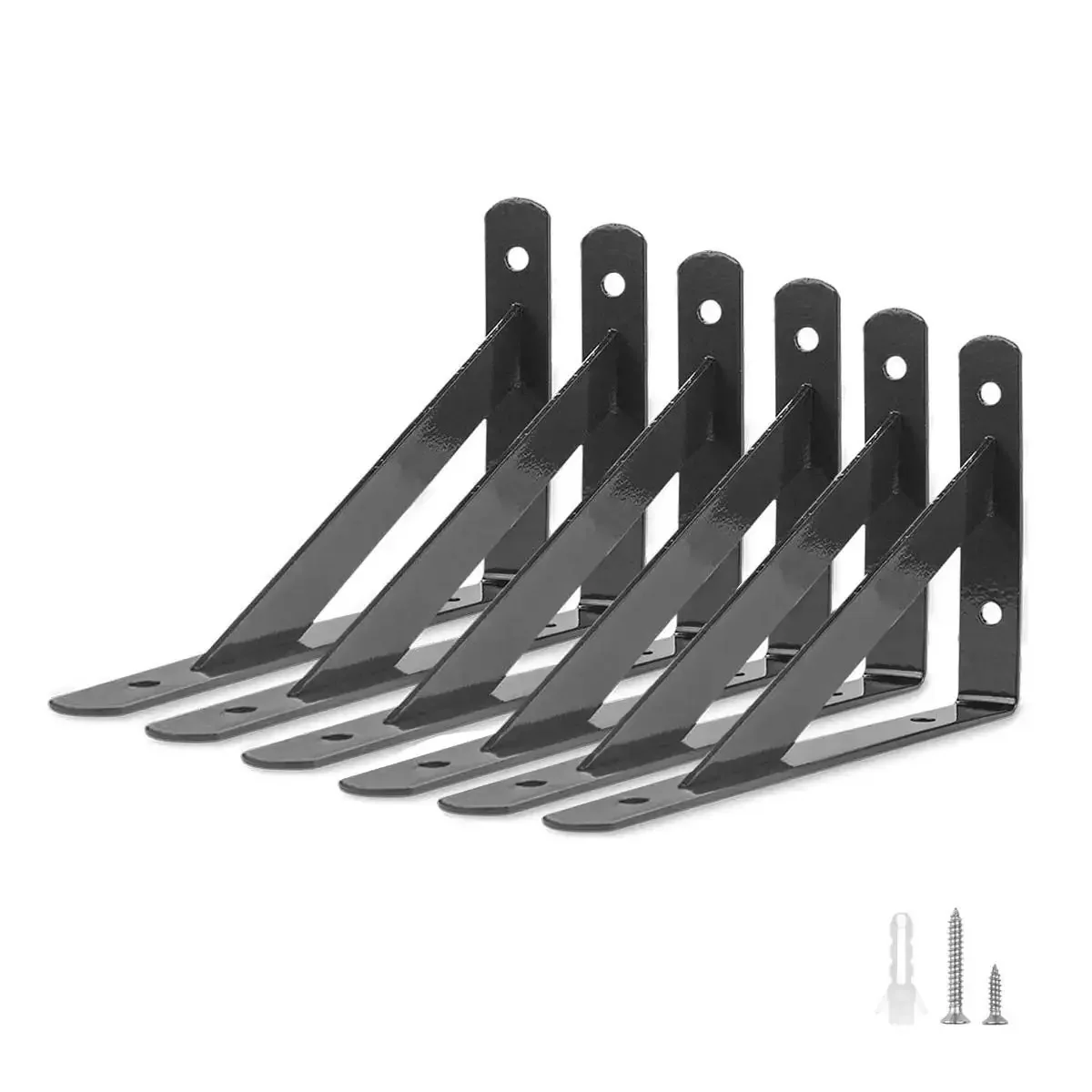 Heavy Duty Shelf Brackets Six Pack Black L Corner Braces 4 By 6 Inch 90 Degree Floating Shelves Mounts Triangular Tripod Style For Wood Shelving Industrial Rustic Look