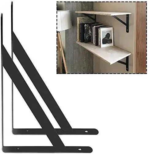 Heavy Duty Shelf Brackets Six Pack Black L Corner Braces 4 By 6 Inch 90 Degree Floating Shelves Mounts Triangular Tripod Style For Wood Shelving Industrial Rustic Look - Image 2