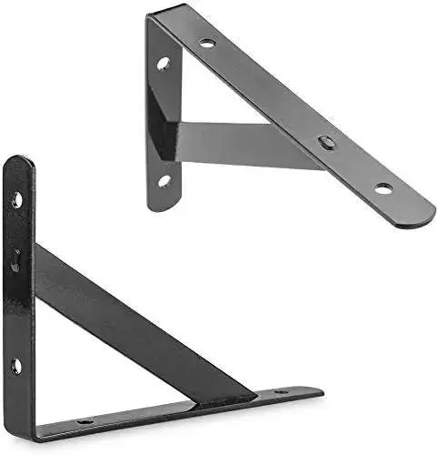 Heavy Duty Shelf Brackets Six Pack Black L Corner Braces 4 By 6 Inch 90 Degree Floating Shelves Mounts Triangular Tripod Style For Wood Shelving Industrial Rustic Look - Image 5