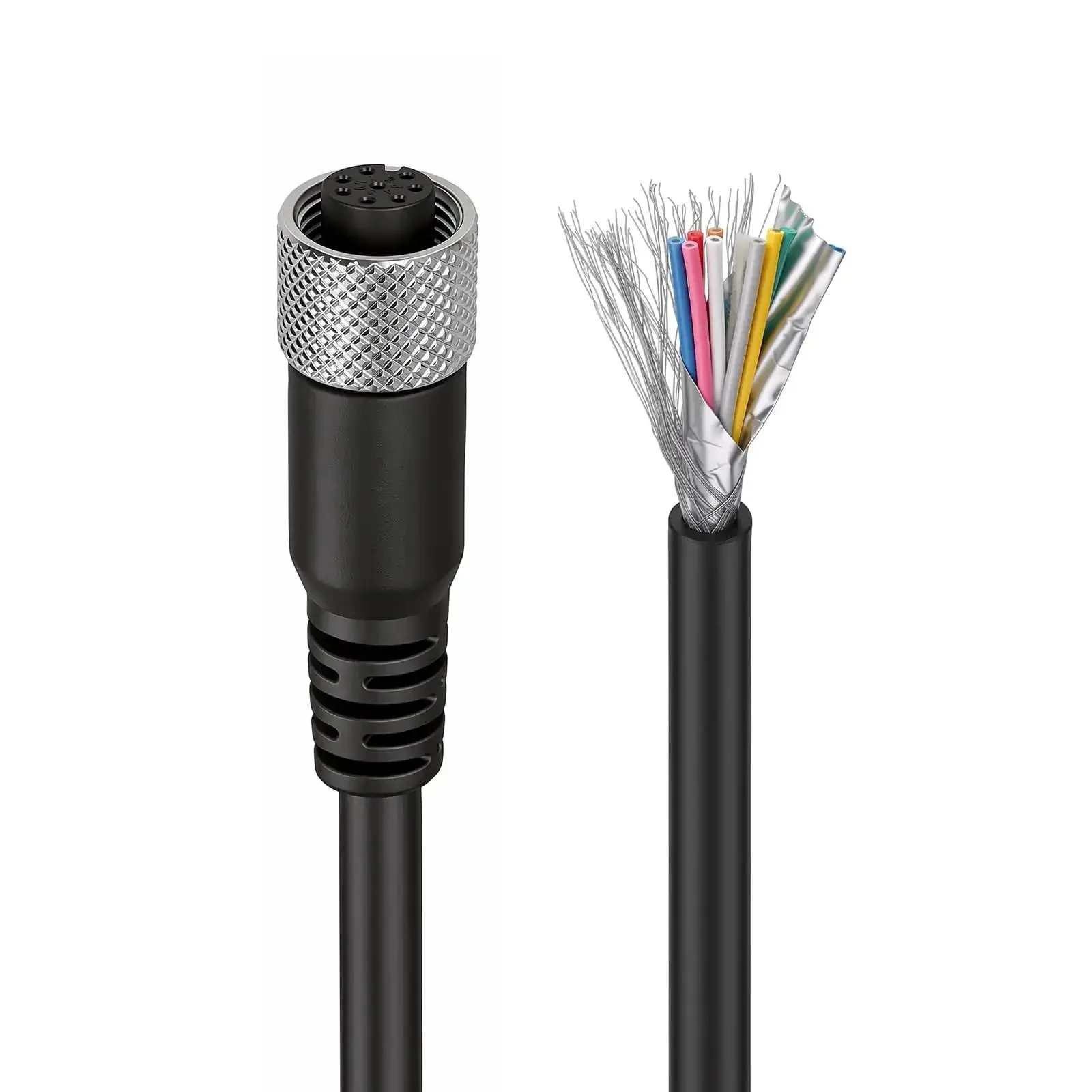 Heavy Duty Shielded M12 A-Code 8 Pin Female Sensor Connector Cable For Industrial Automation Profibus Actuator Network Open Shielded Aviation Style Metal Housing IP67 Temperature Range -40 To 105 C 3 M 9.8 Ft