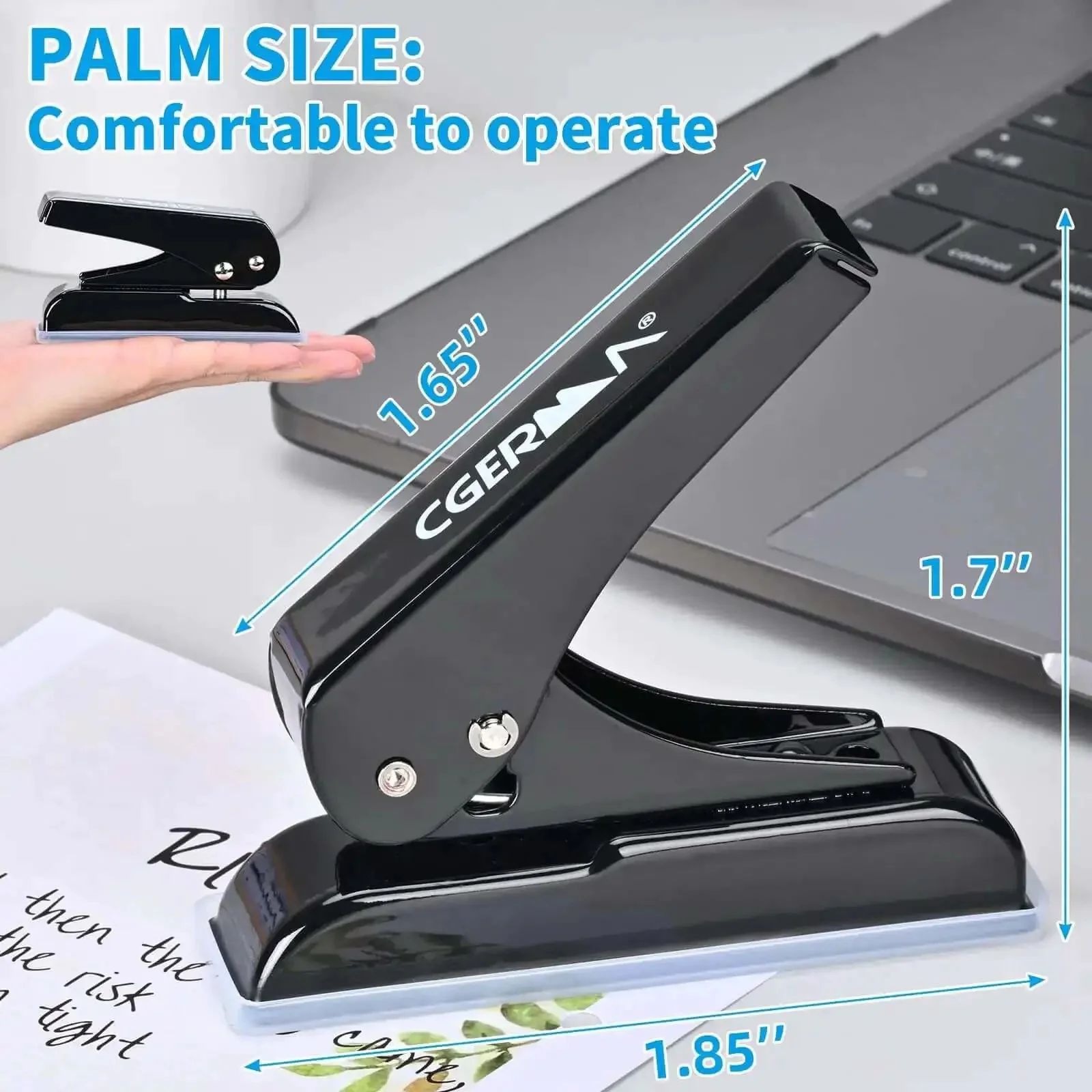 Heavy Duty Single Hole Punch For 0.25 Inch Holes, 30 Sheet Capacity, Includes 10 Loose Leaf Binder Rings, Fast, Easy Punching That Saves You Time, No Fuss Setup, Labor Saving For ID Cards And Cardstock, Great For Chipboard Art Projects, Black - Image 2