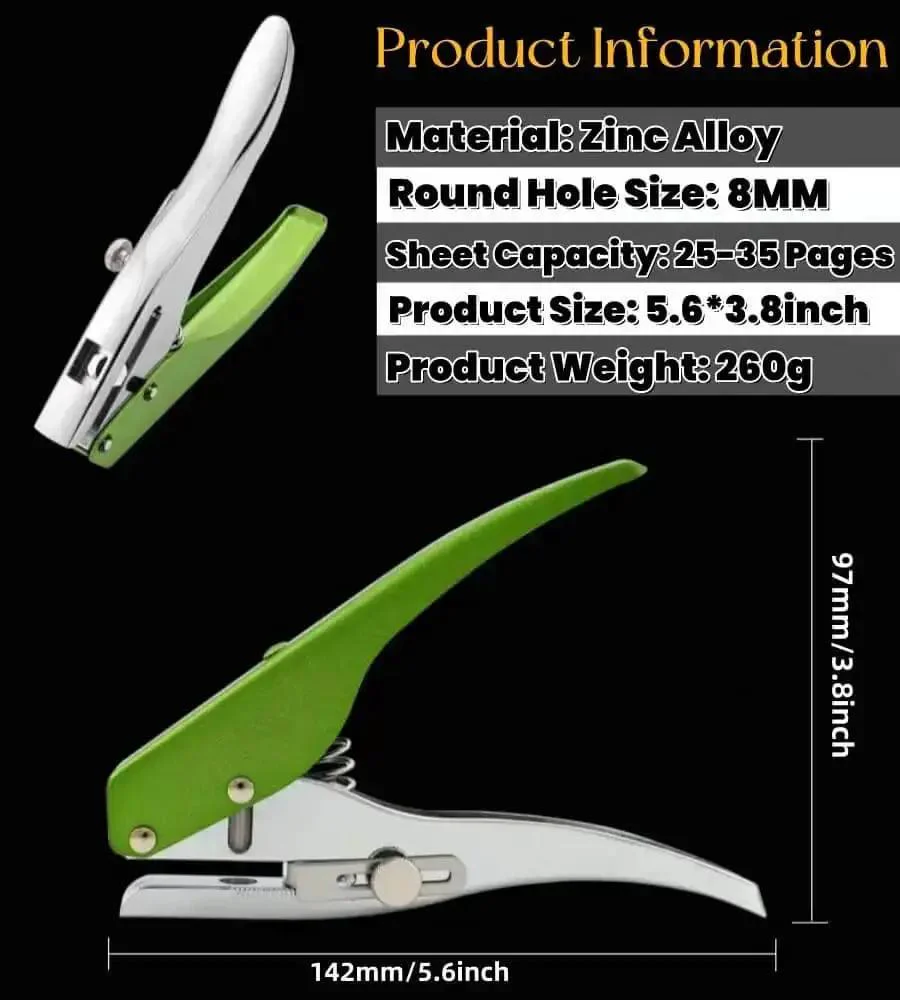 Heavy Duty Single Hole Punch Handheld Paper Punch For Cards Tags Scrapbooks And Crafts Five Sixteenth Inch Eight Millimeter Hole Size, Ergonomic Zinc Alloy Puncher, Pro Grade Labor Saver - Image 6
