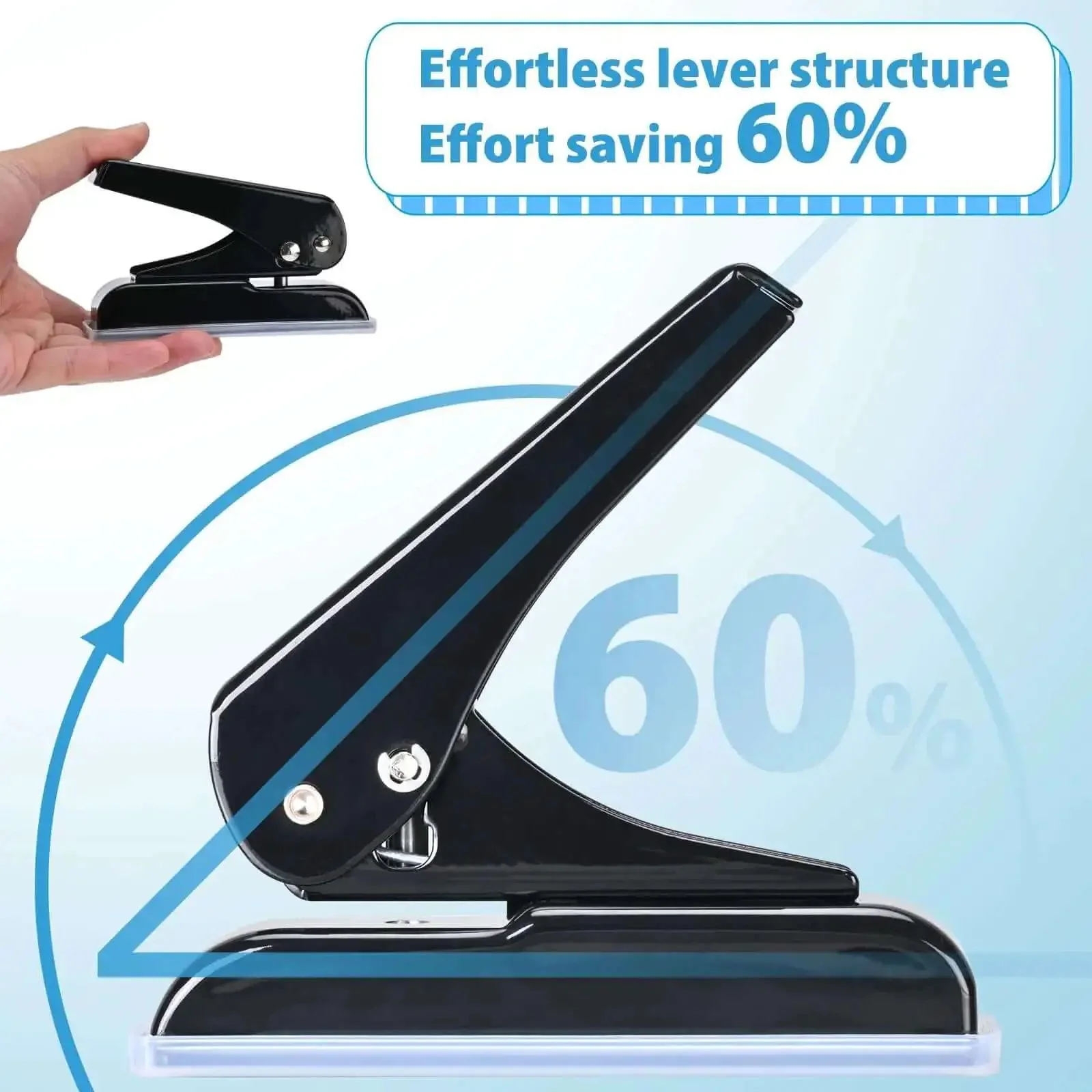 Heavy Duty Single Hole Punch With One Quarter Inch Hole 30 Sheet Capacity U Shaped Cutter Head Makes It A True Workhorse For ID Cards Chipboard Art Projects Saves About Sixty Percent Labor Black - Image 5