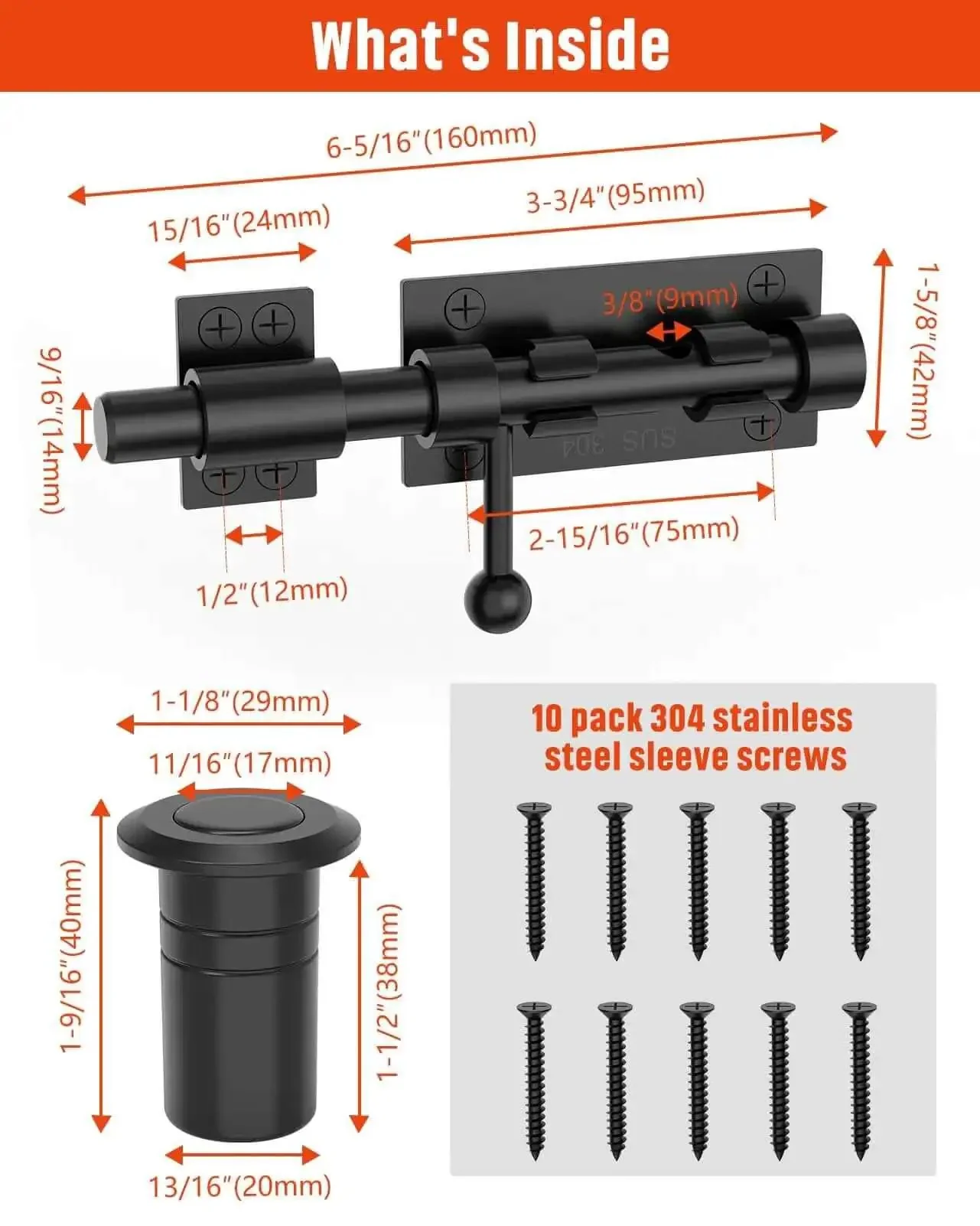 Heavy Duty Slide Bolt Gate Latch For Wooden Fence And Barn Doors 6.3 Inch 304 Stainless Steel With Black Finish Barrel Bolt Lock Hardware Rustproof Weatherproof Easy Install For Yard Shed Interior - Image 4